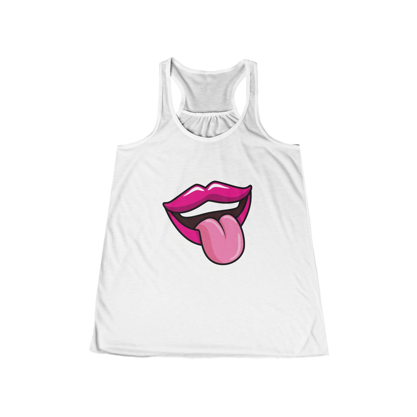White Juicy Lips Tank with red lips and tongue graphic front view