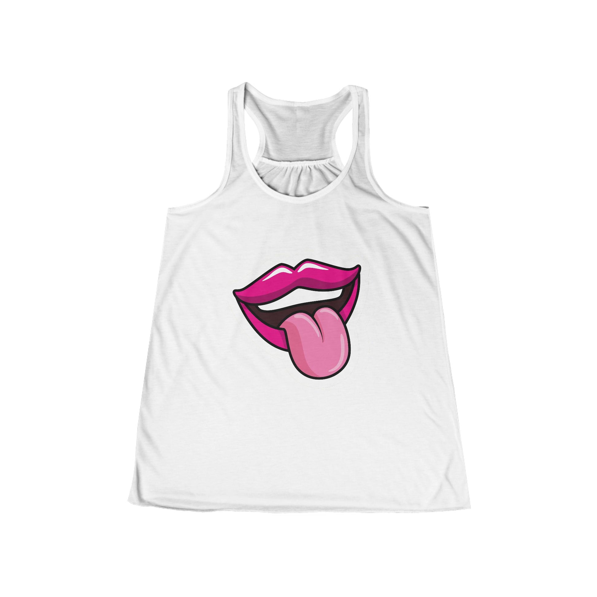White Juicy Lips Tank with red lips and tongue graphic front view