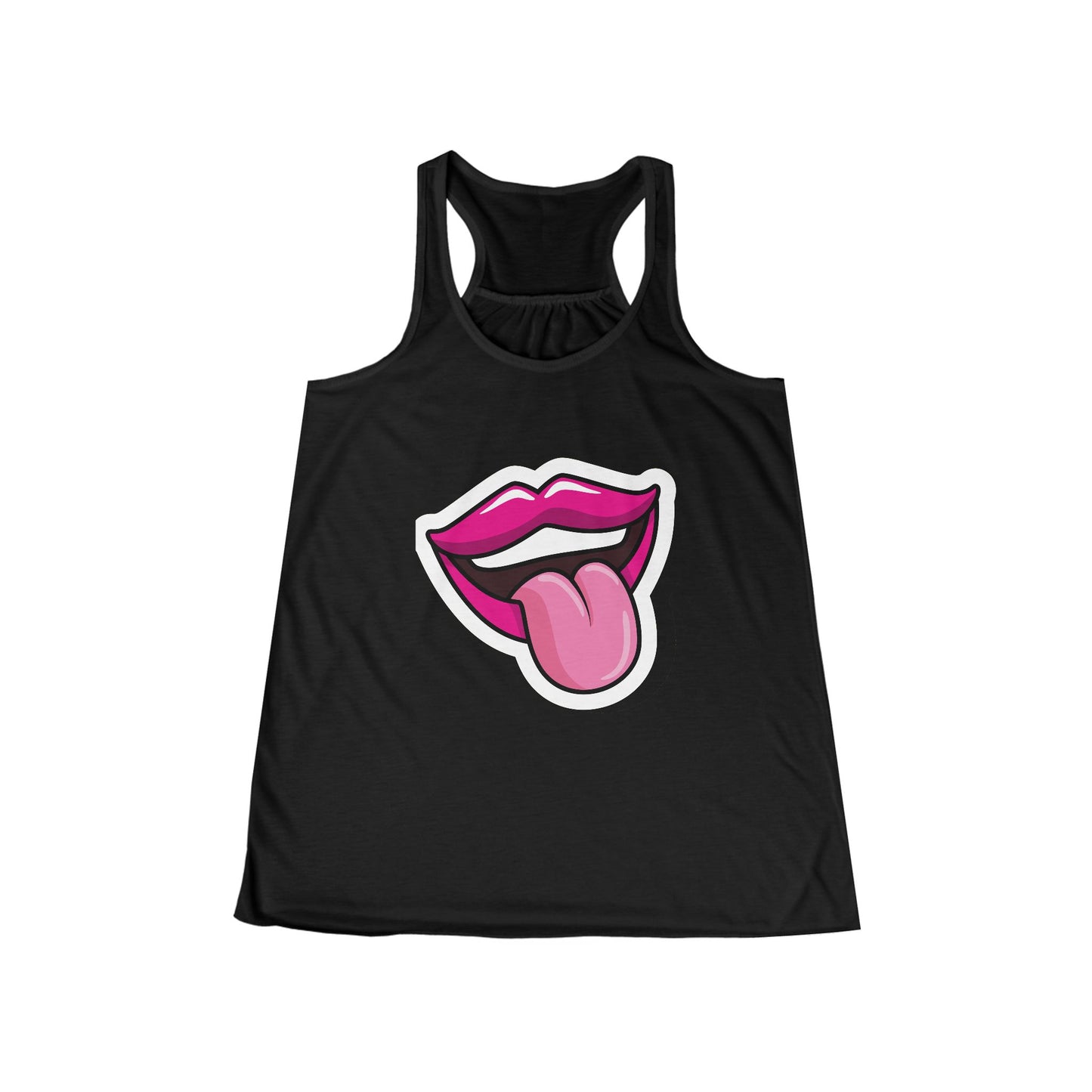 Black Juicy Lips Tank with red lips and tongue graphic front view