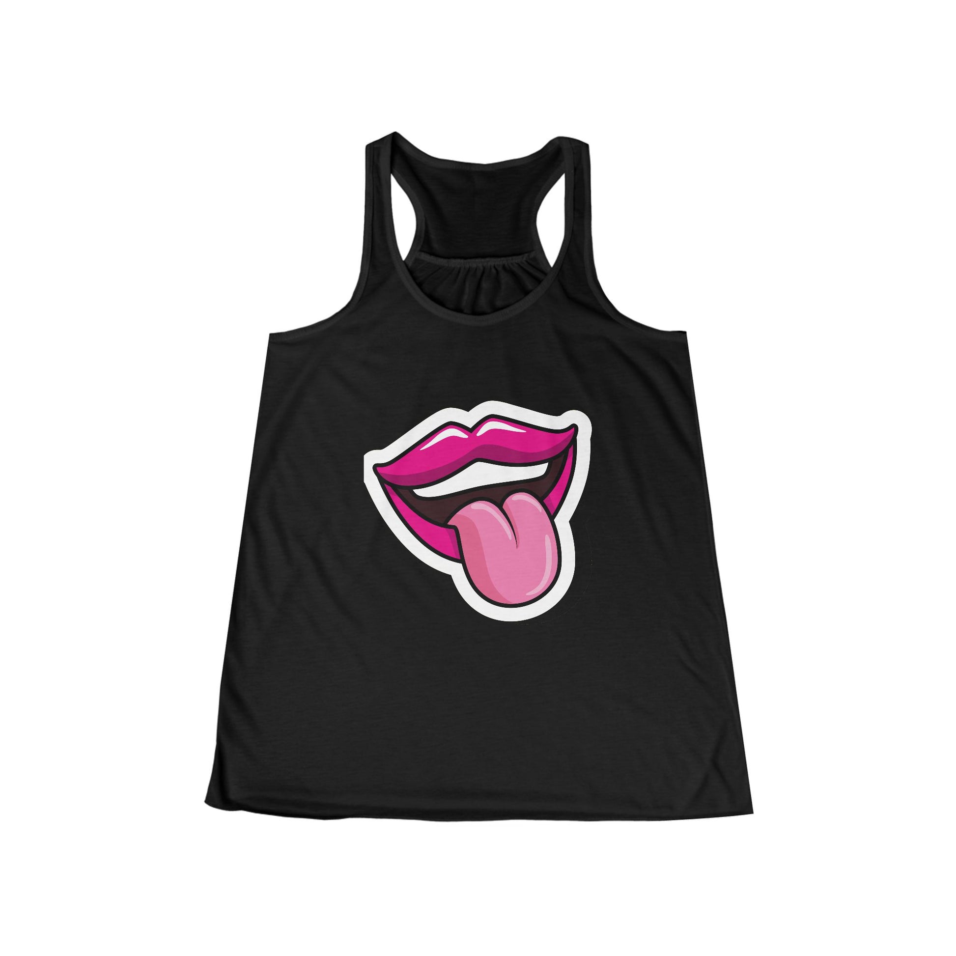 Black Juicy Lips Tank with red lips and tongue graphic front view