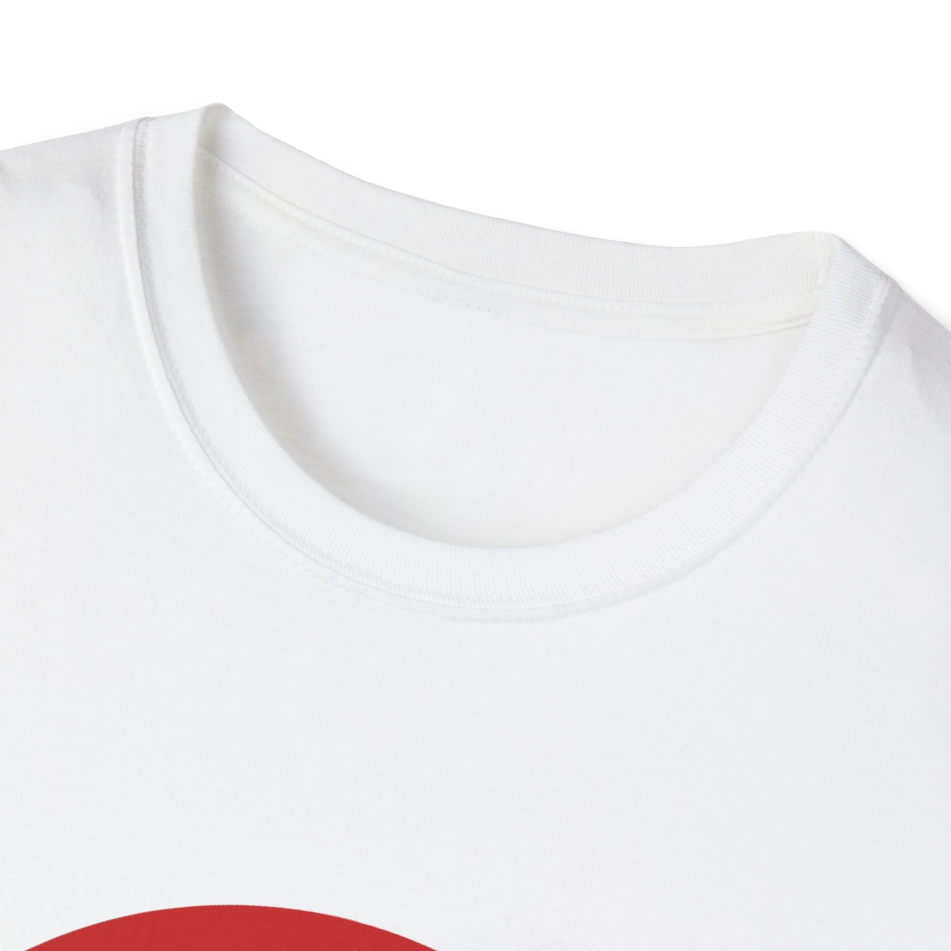 Close-up of a white shirt with a red circle on a white background