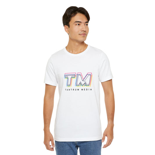 Tantrum Media Unisex T-Shirt featuring a vibrant TM logo design, soft breathable fabric, and modern graphic style for creatives and media professionals.
