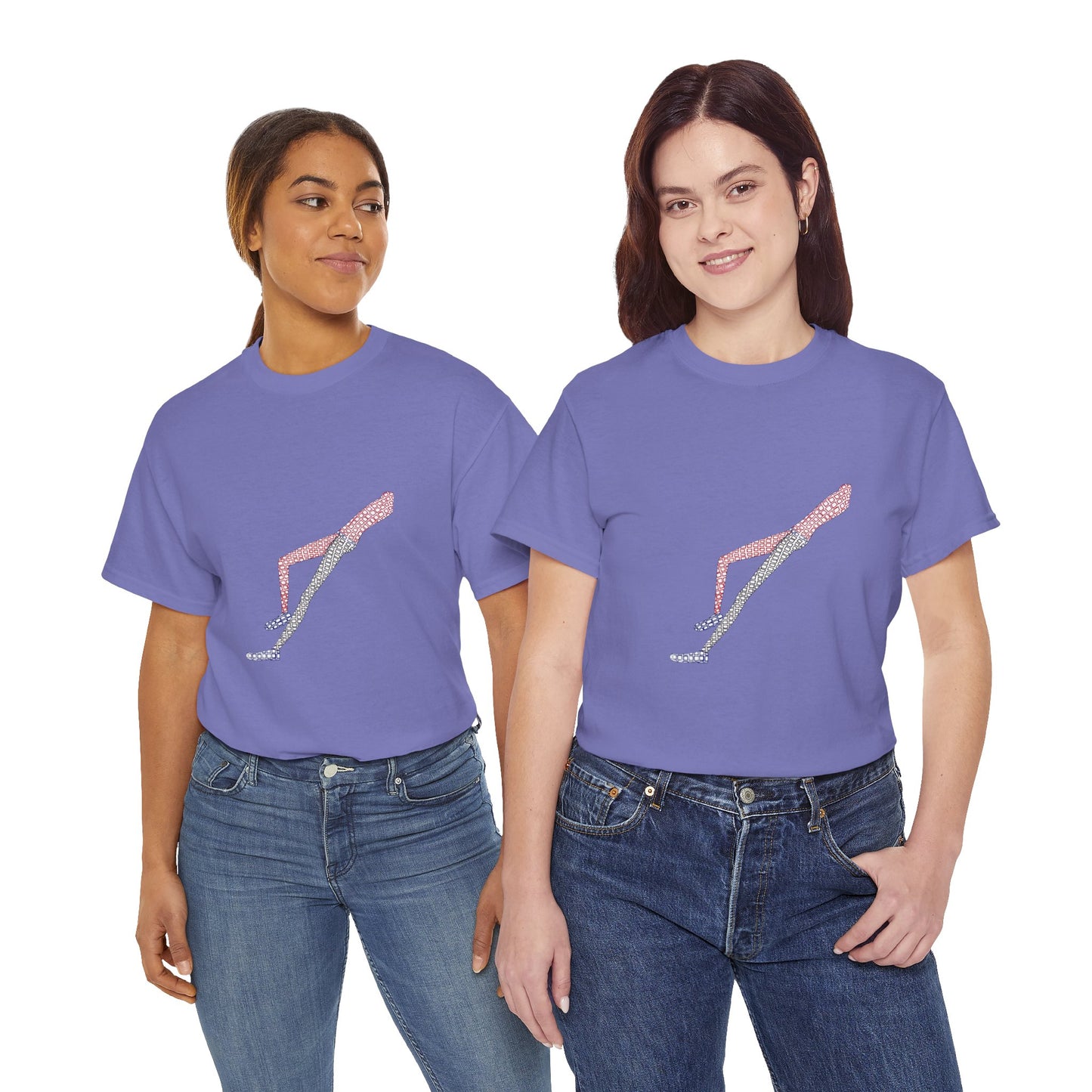 Couple wearing lavender Shapes in Shapes T-Shirts standing together