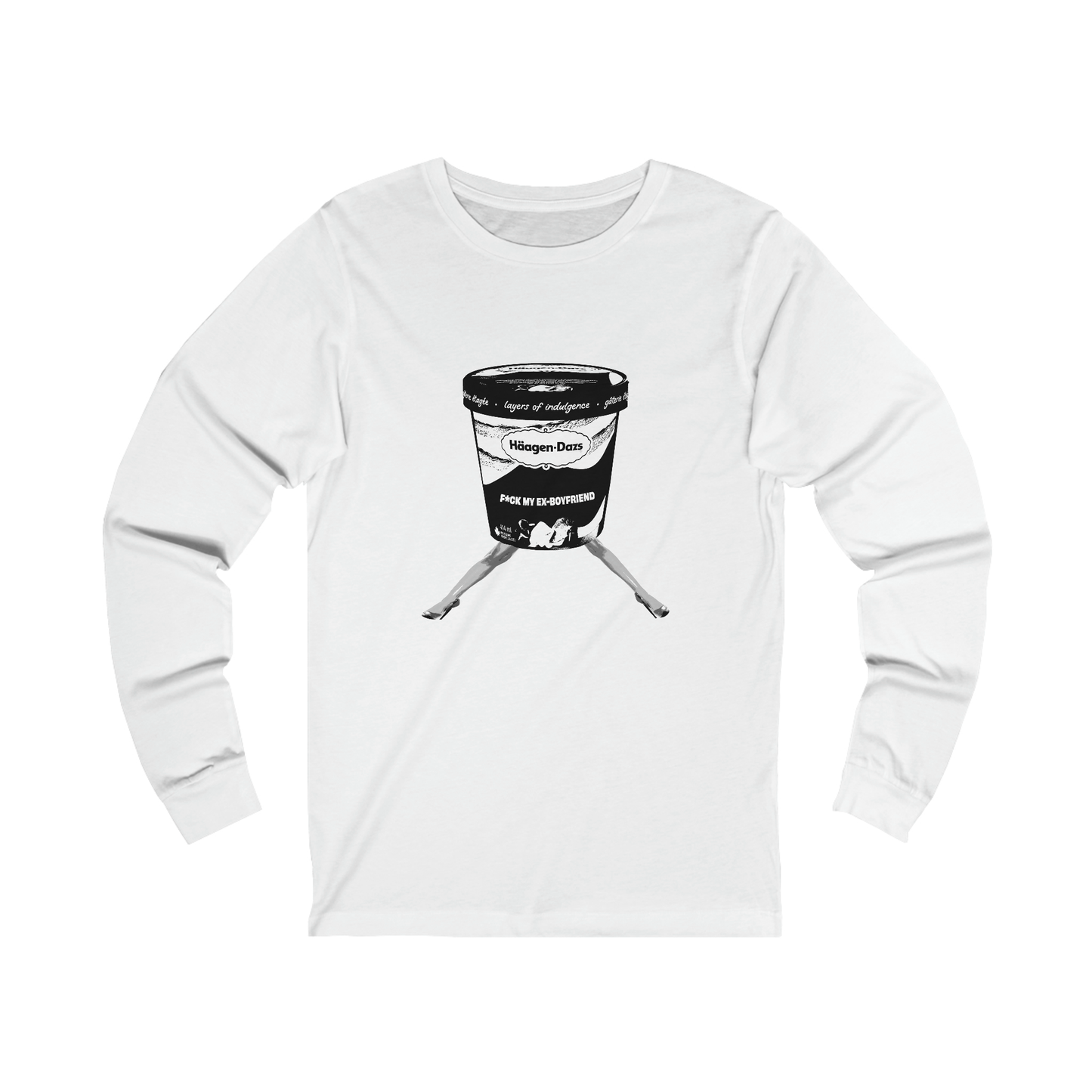 Flat lay of white My Ex Boyfriend graphic long sleeve t-shirt