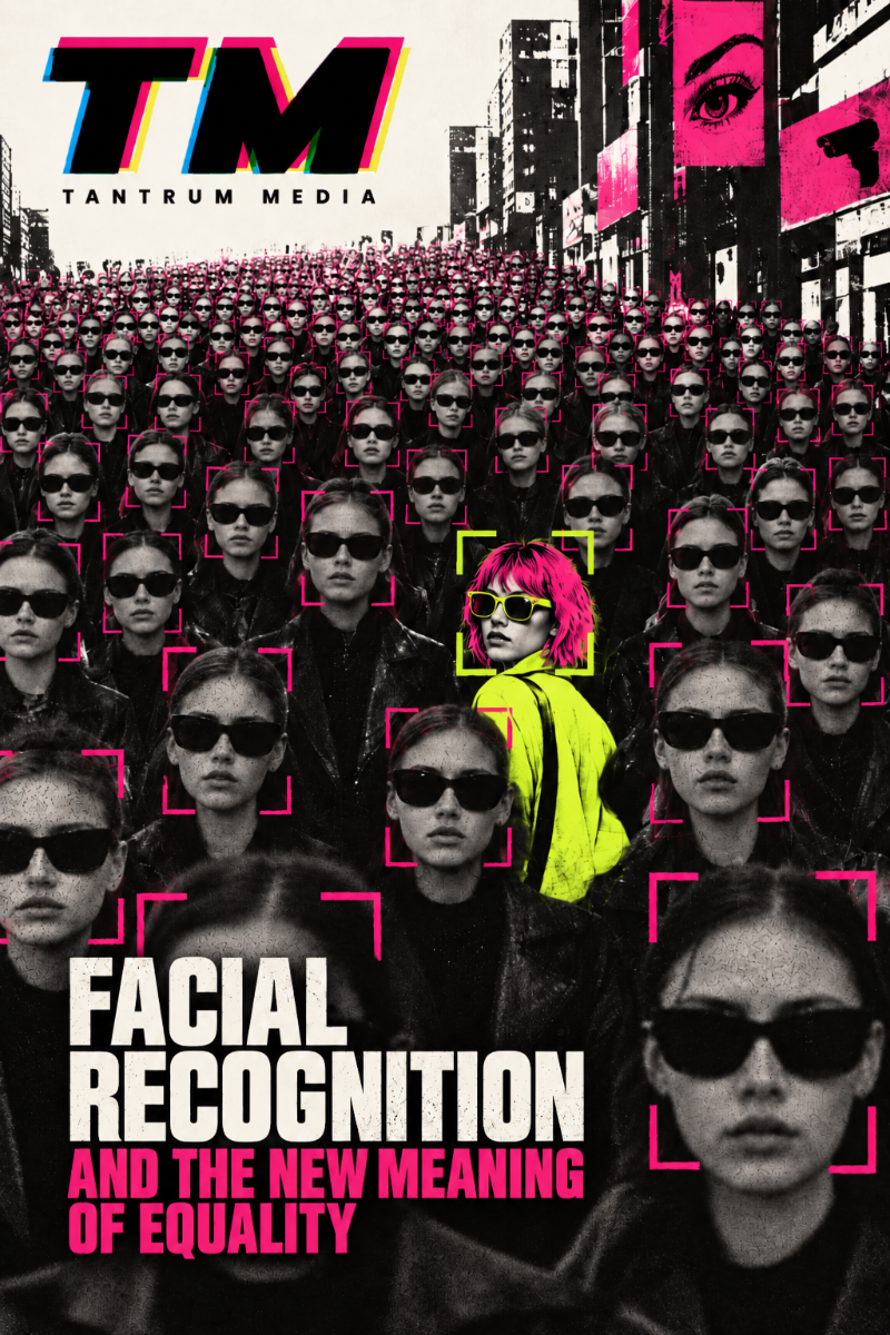 Facial Recognition and the New Meaning of Equality Tantrum Media editorial cover featuring a crowd with similar faces and facial recognition tracking