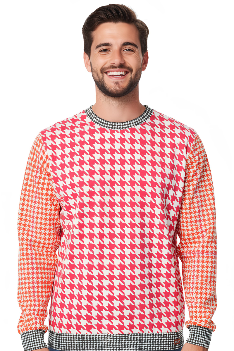 Young man modeling the Goose Foot Pattern Sweatshirt from the front.