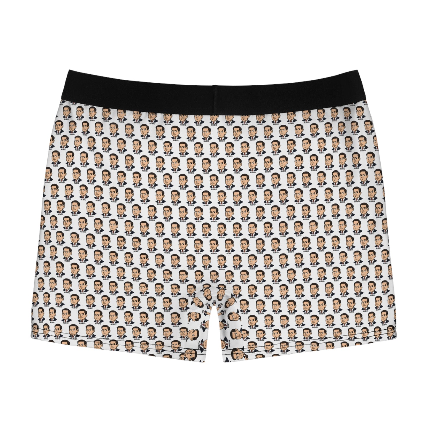 Marco Rubio graphic boxer briefs laid flat showing full pattern design and fabric texture
