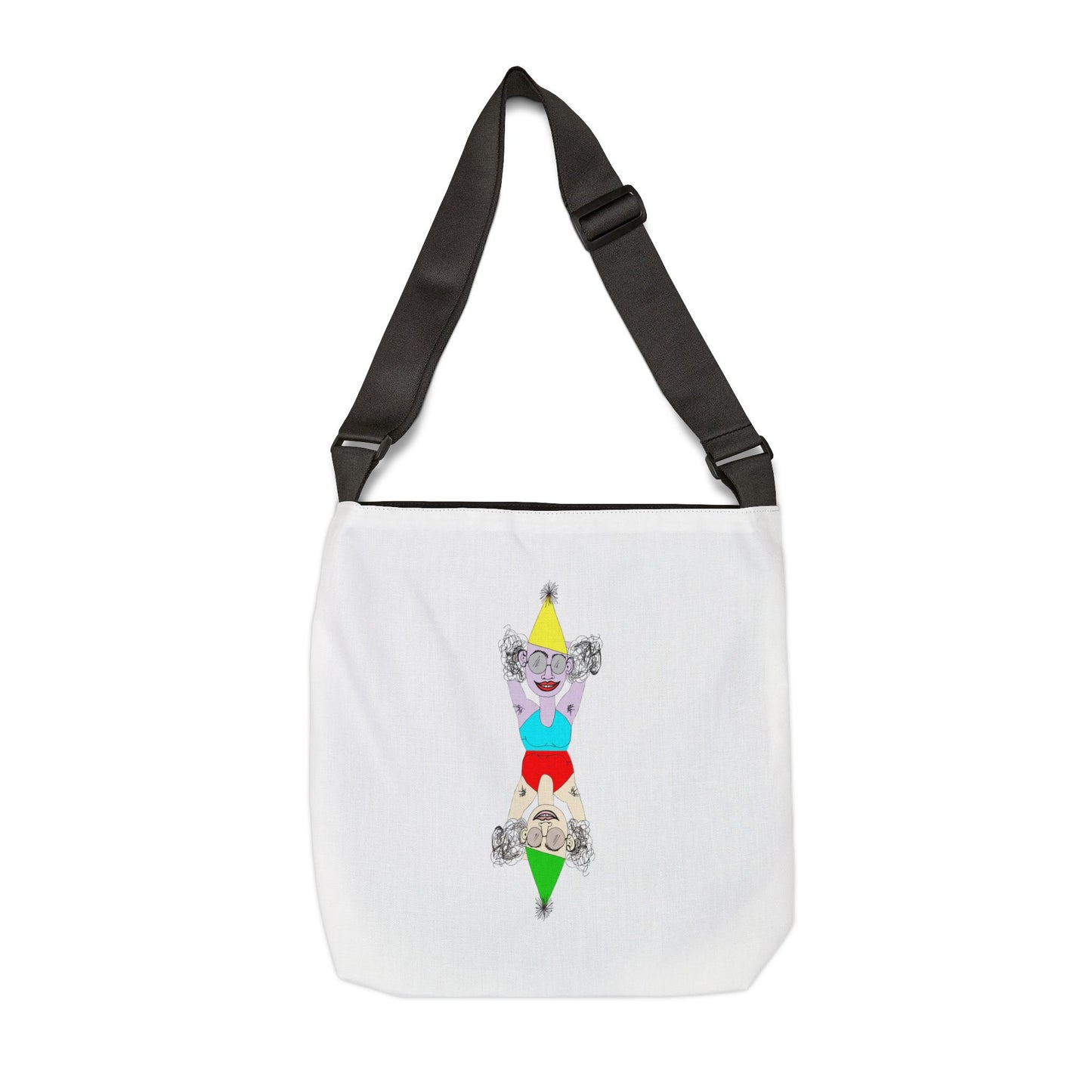 Party Favor original art crossbody tote bag with adjustable black strap