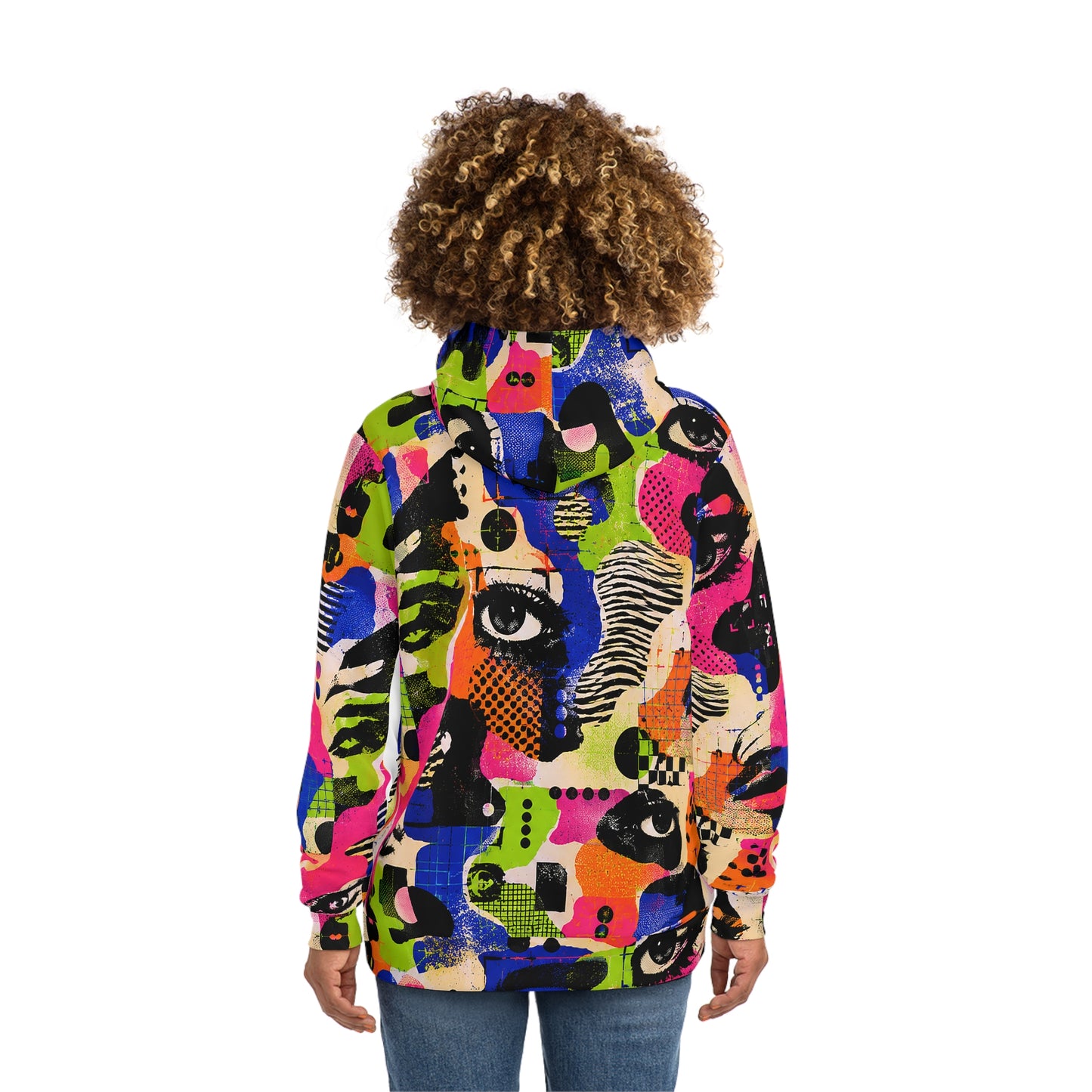 Back view of female model wearing the Signal Jammer Tech Collection adversarial techwear hoodie