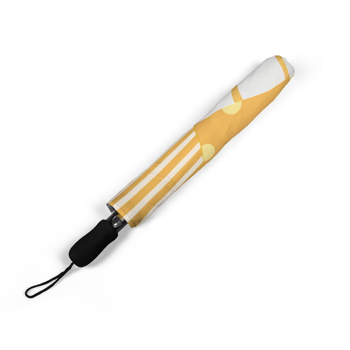 Folded Sunny Side Patchwork umbrella designed for lightweight travel and everyday rainy weather use