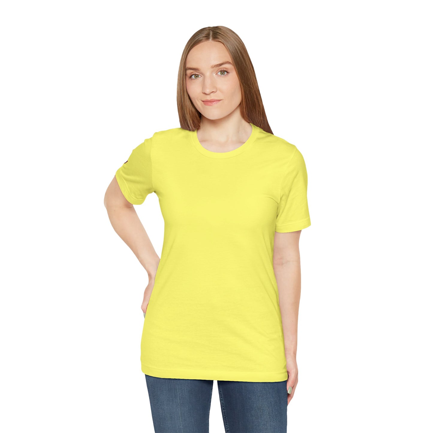 Female model wearing Tantrum Media Soft Tones Plain Tee in neon yellow