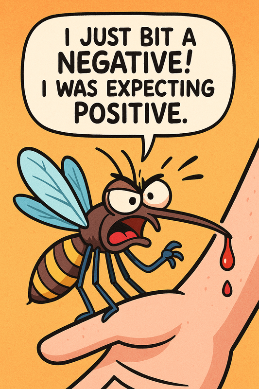 Even mosquitoes get picky about blood types. This annoyed mosquito thought it was getting a positive and is not thrilled about the unexpected negative.