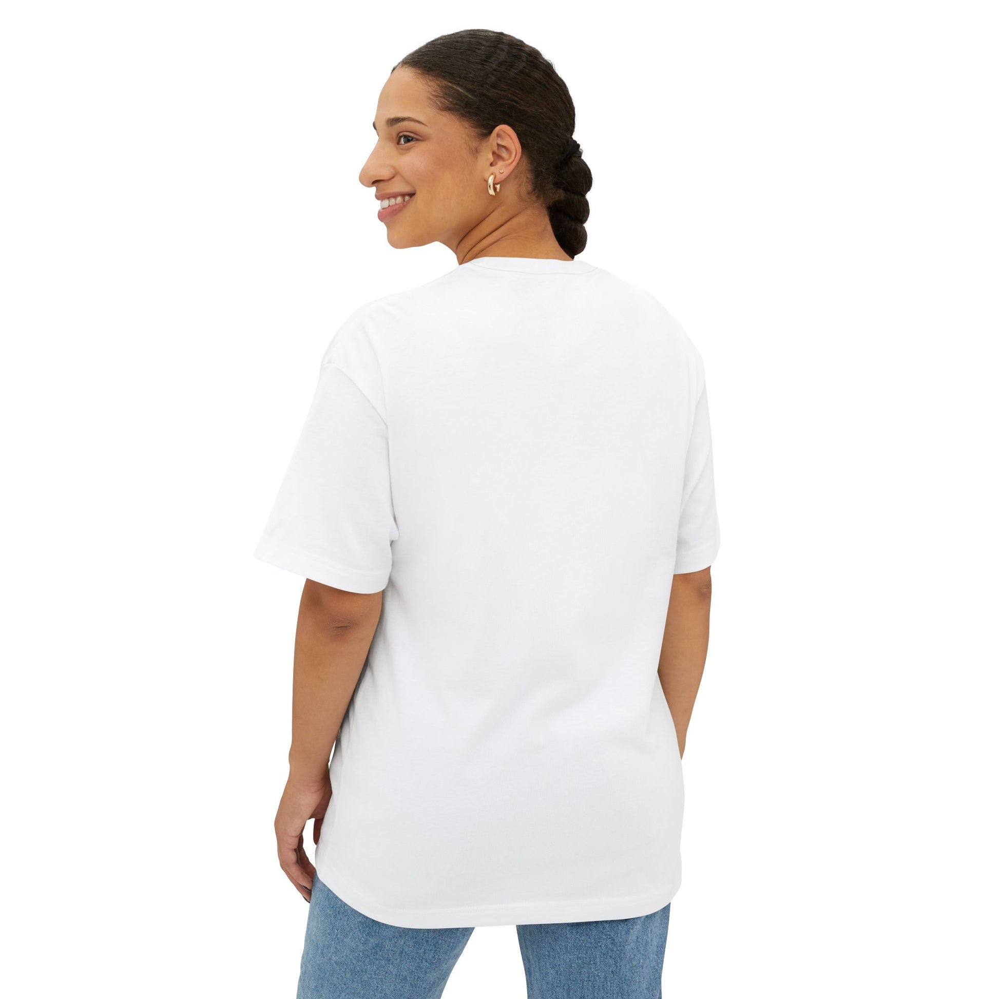 33%ers unisex t-shirt back view female model relaxed fit cotton shirt