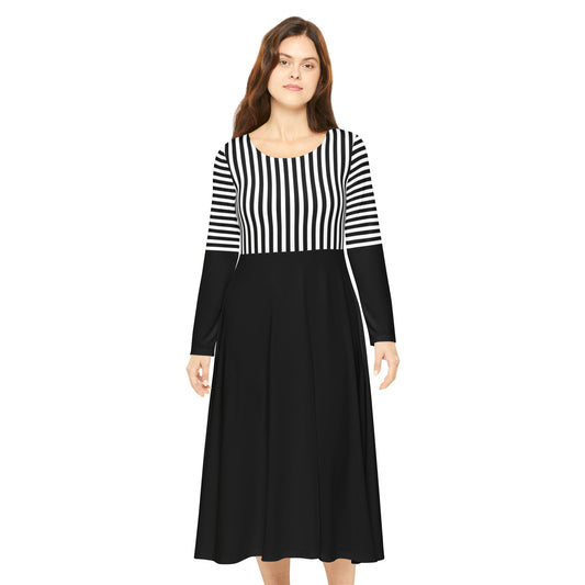 Front view of Nun Inspired Black and White Midi Dress

