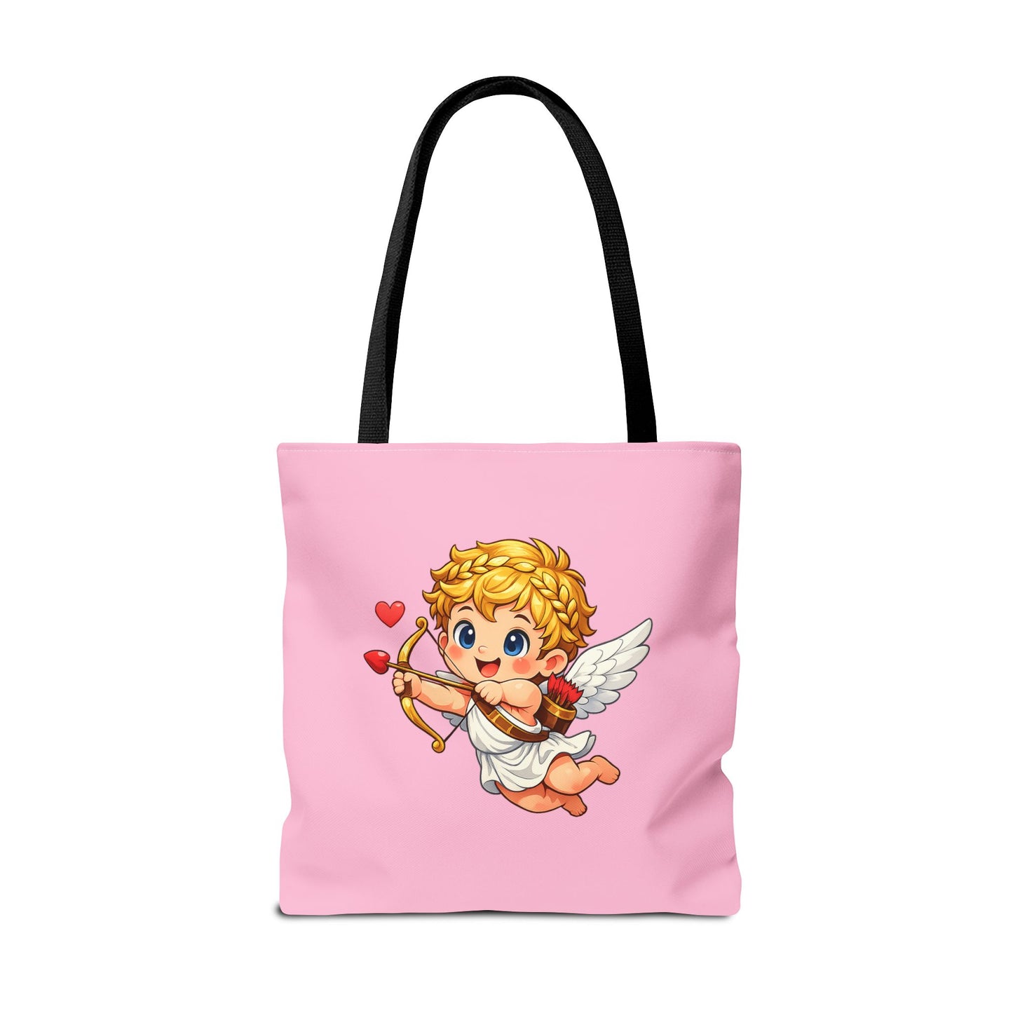 Cupid Tote Bag featuring illustrated Cupid on pink background