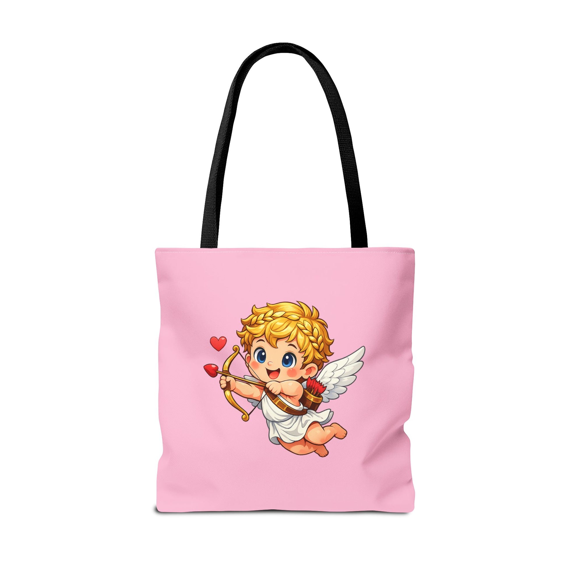 Cupid Tote Bag featuring illustrated Cupid on pink background