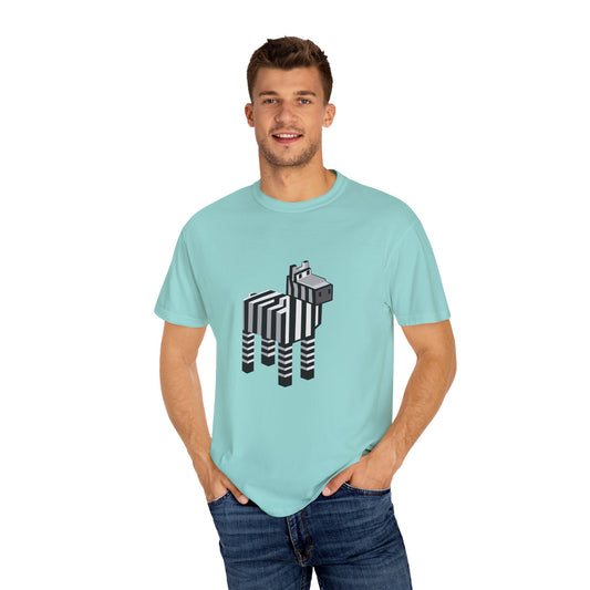 Male model wearing unisex Pixel Zebra T-Shirt in mint color