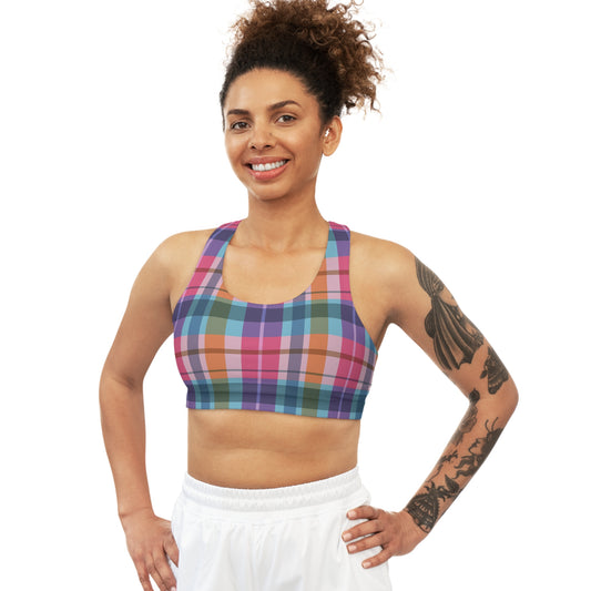 Sports Bra - Purple & Pink Plaid Pattern