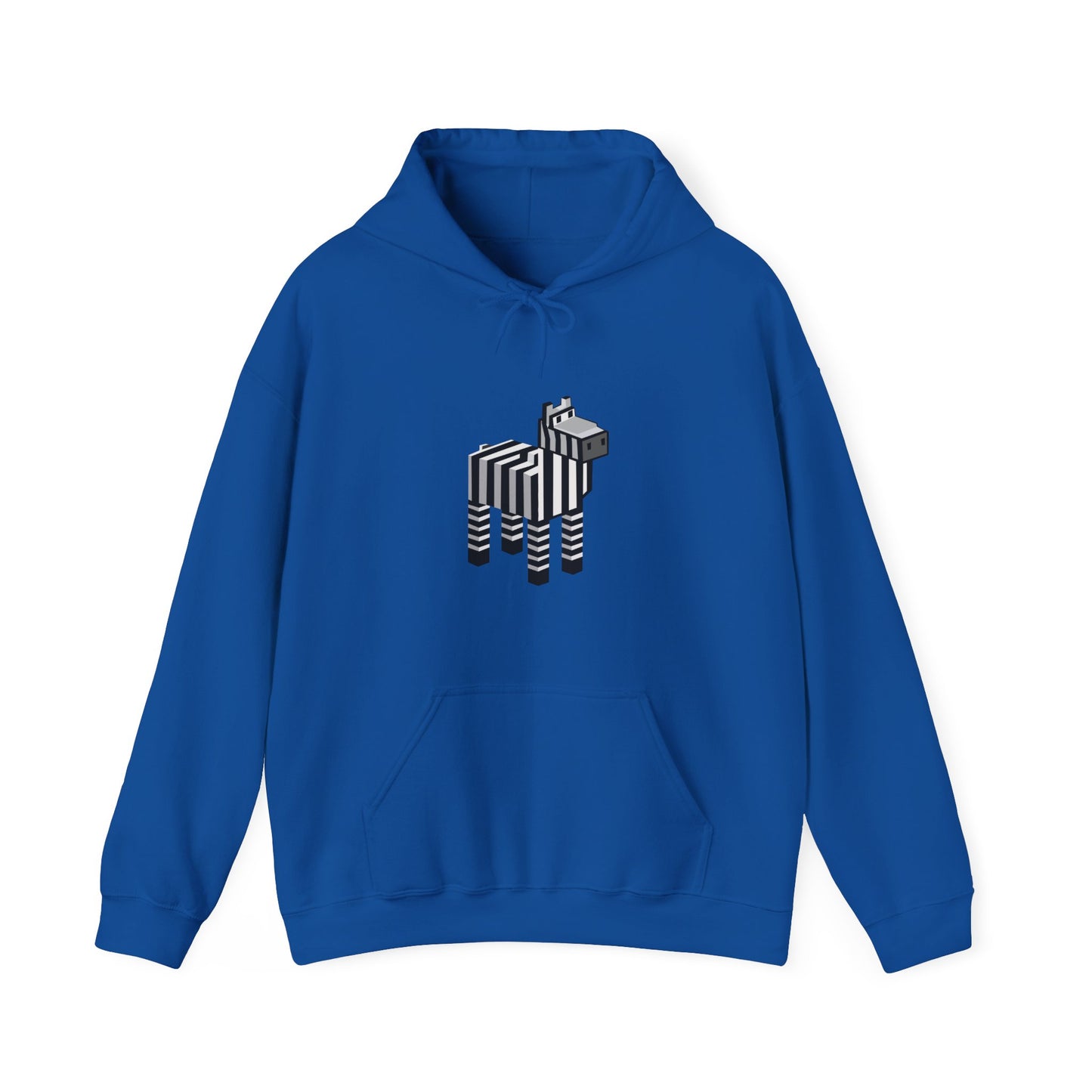Arcade Zebra Hooded Sweatshirt – Retro Gaming Pixel Hoodie in blue front view