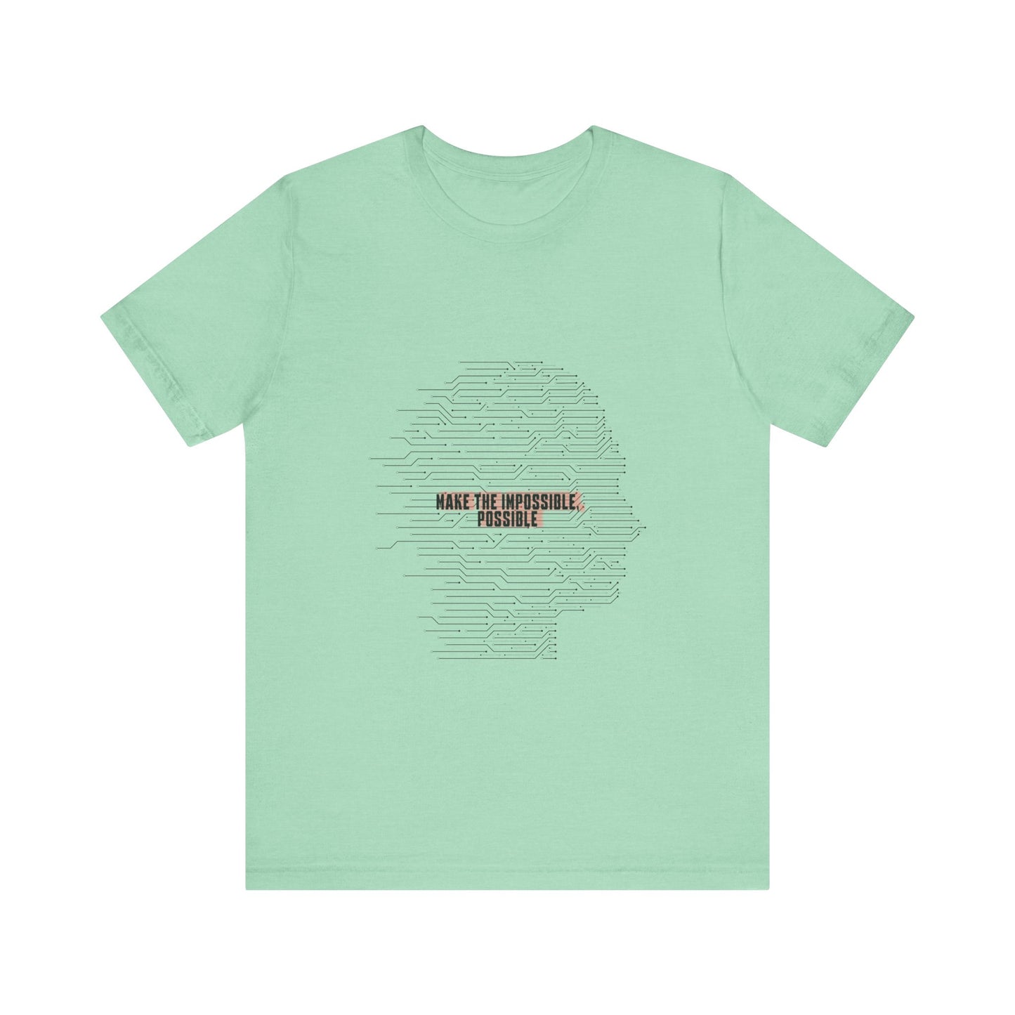 Green Make It Possible T-Shirt flat lay with motivational graphic.