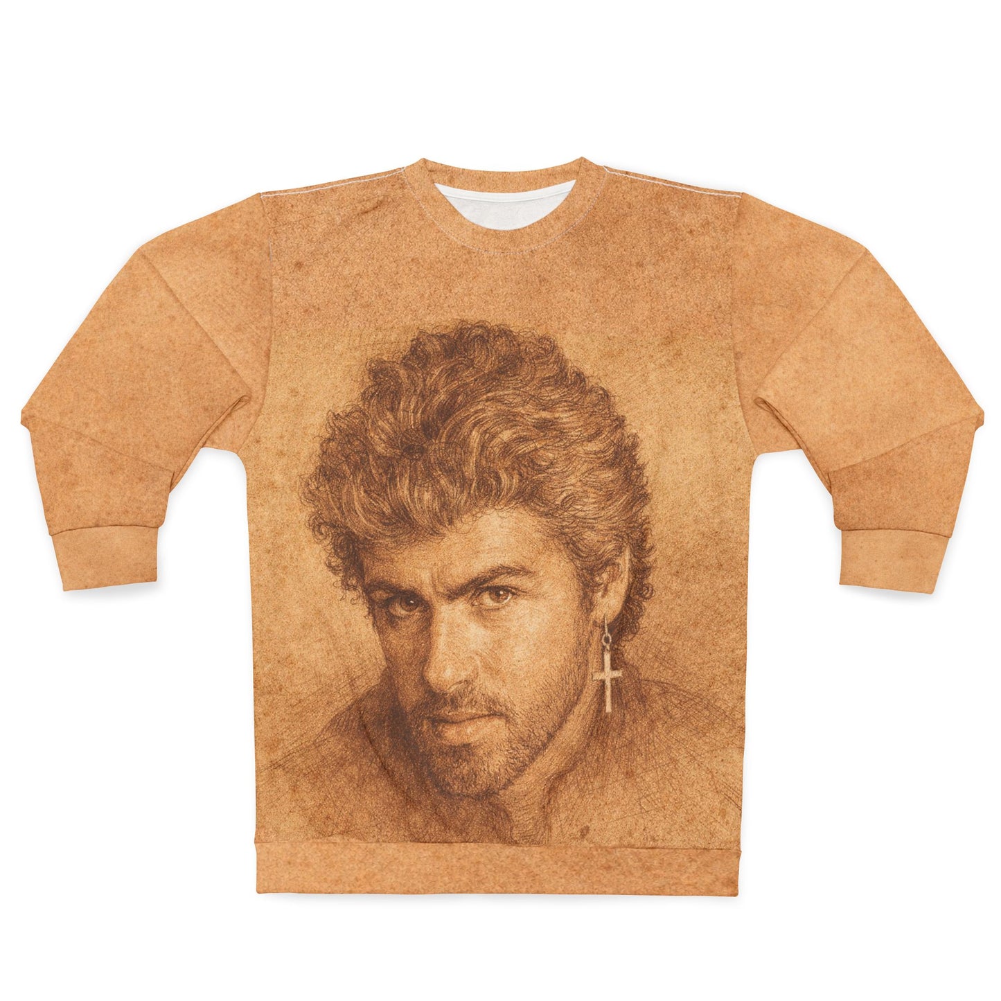 Front view of George Michael portrait unisex sweatshirt displayed flat