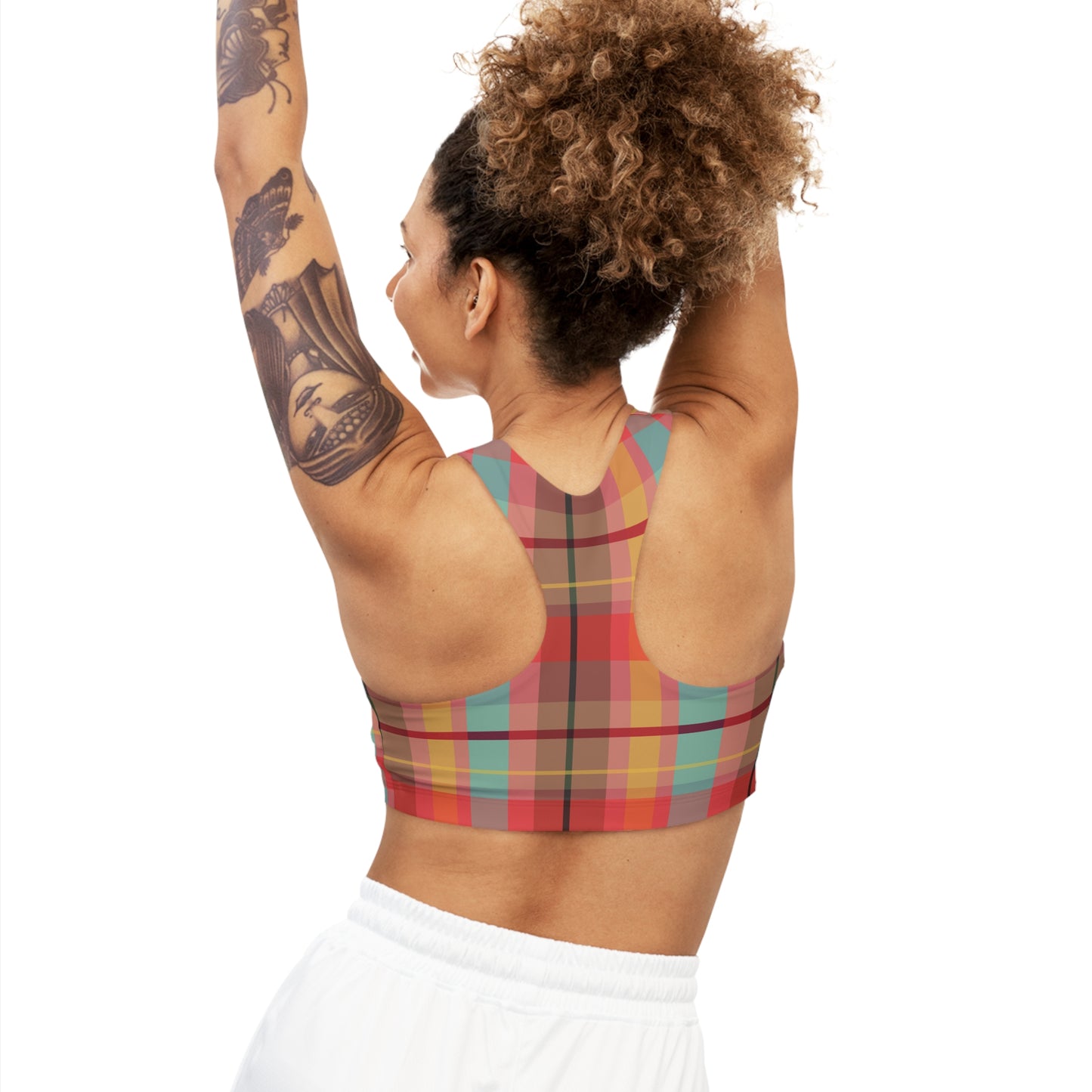 Sports Bra - Autumn Colors Plaid Pattern