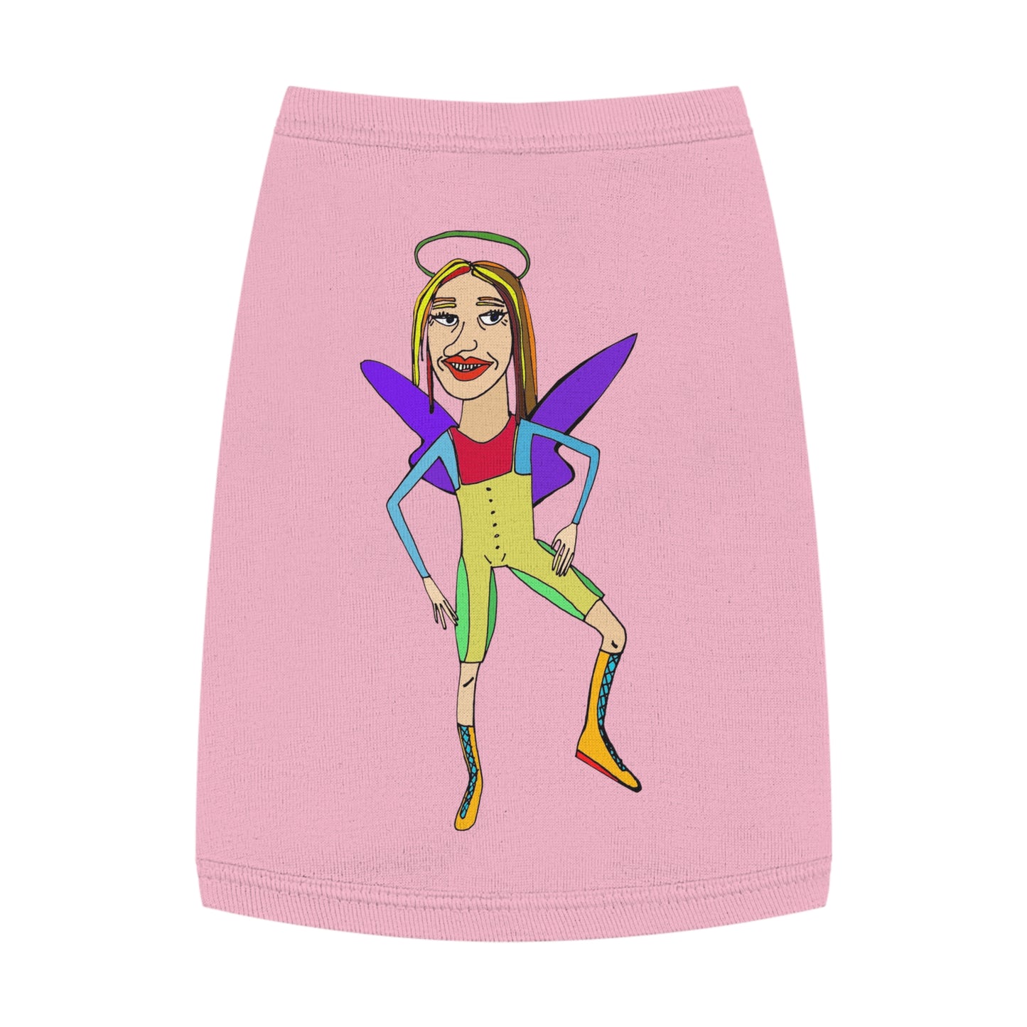 Pink angelic fairy graphic pet tank top flat product view