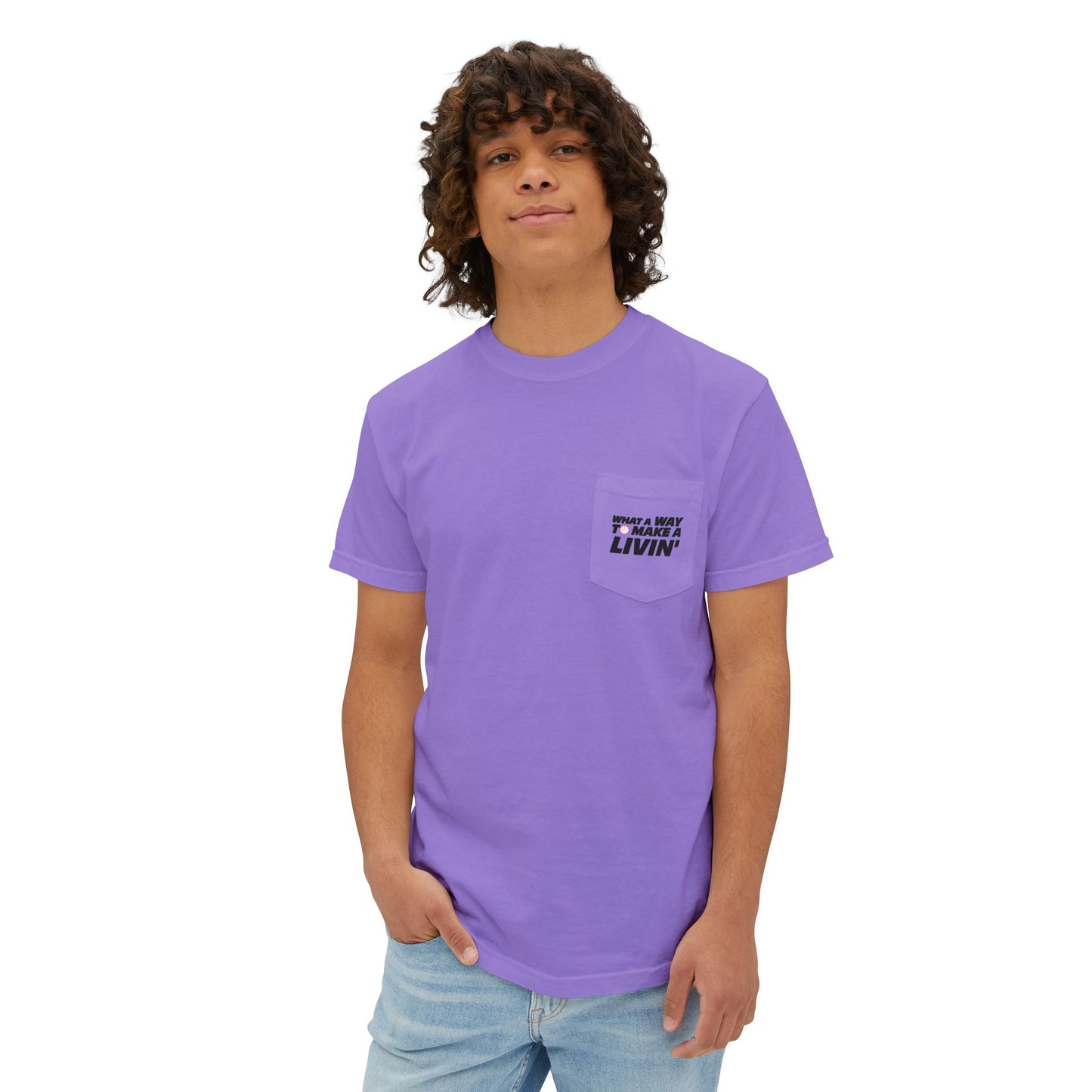 Violet 9 to 5 pocket t-shirt flat lay front view