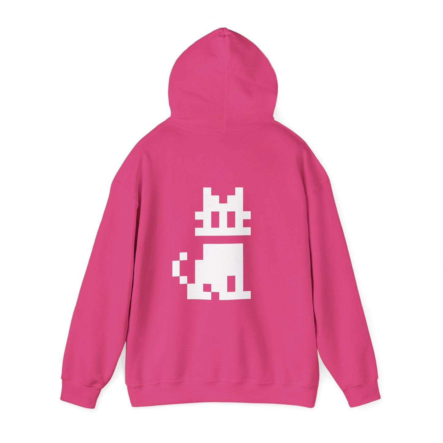 Pixel Cat Unisex Hoodie pink back view flat lay