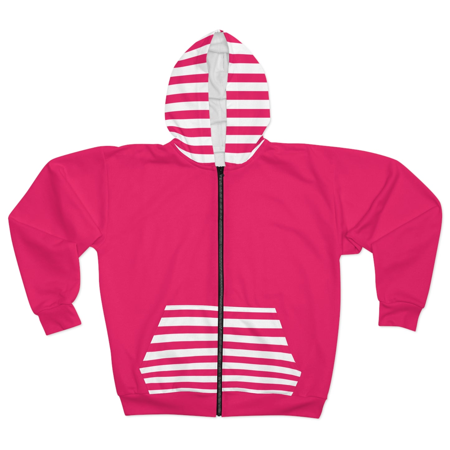 Hot Red Zip Hoodie with Red Stripes