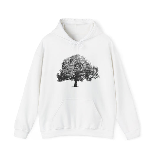 White Tree Hoodie with black tree graphic front view
