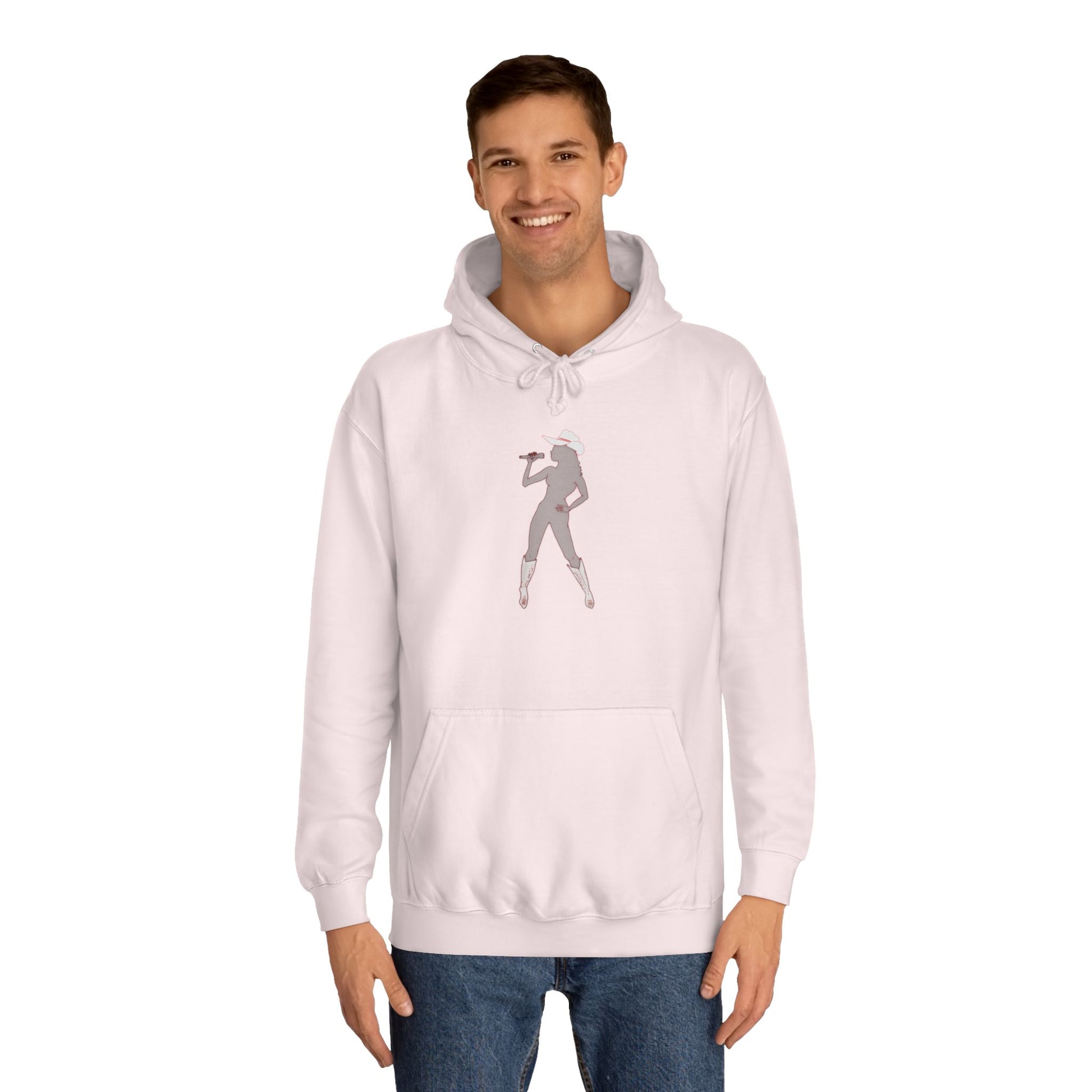 Light pink Bey Country Hoodie on model front view studio.