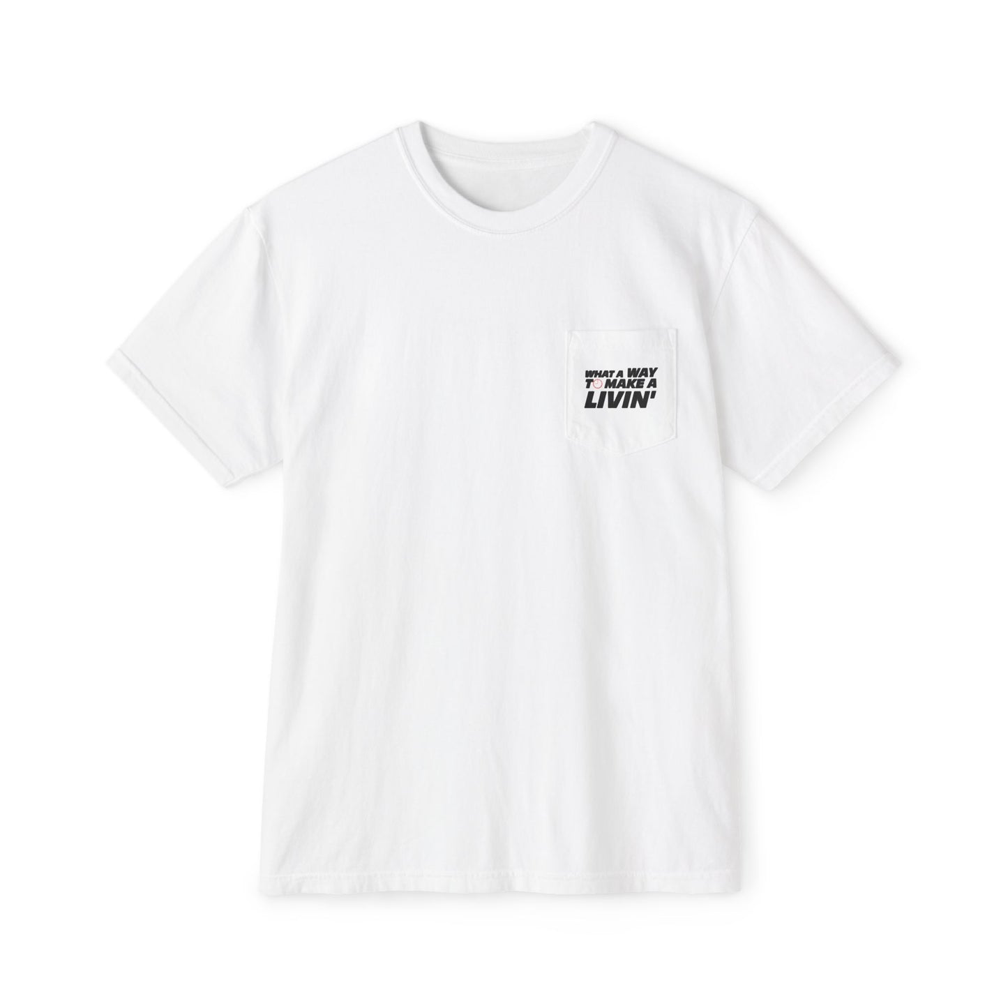 White 9 to 5 pocket t-shirt flat lay front view