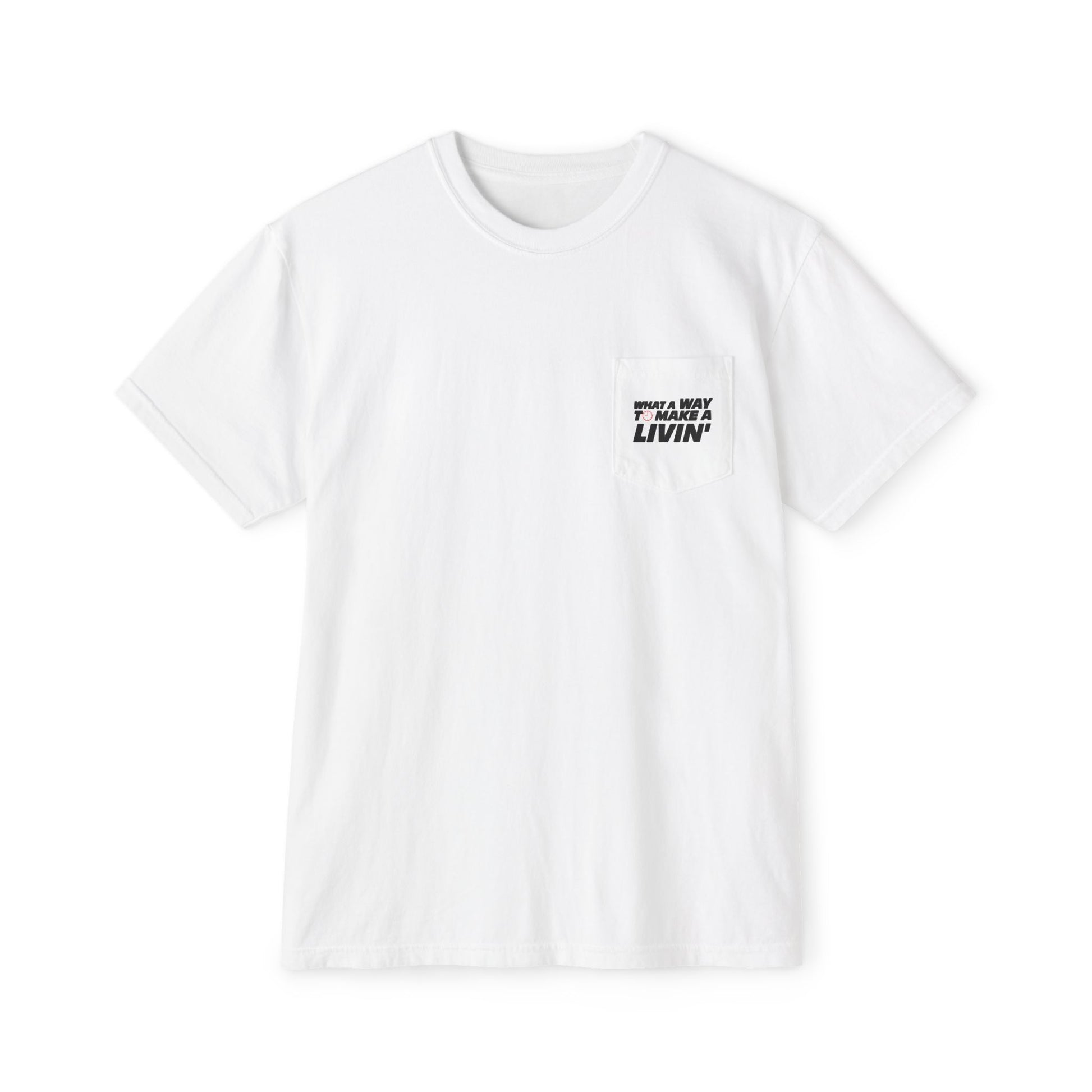 White 9 to 5 pocket t-shirt flat lay front view
