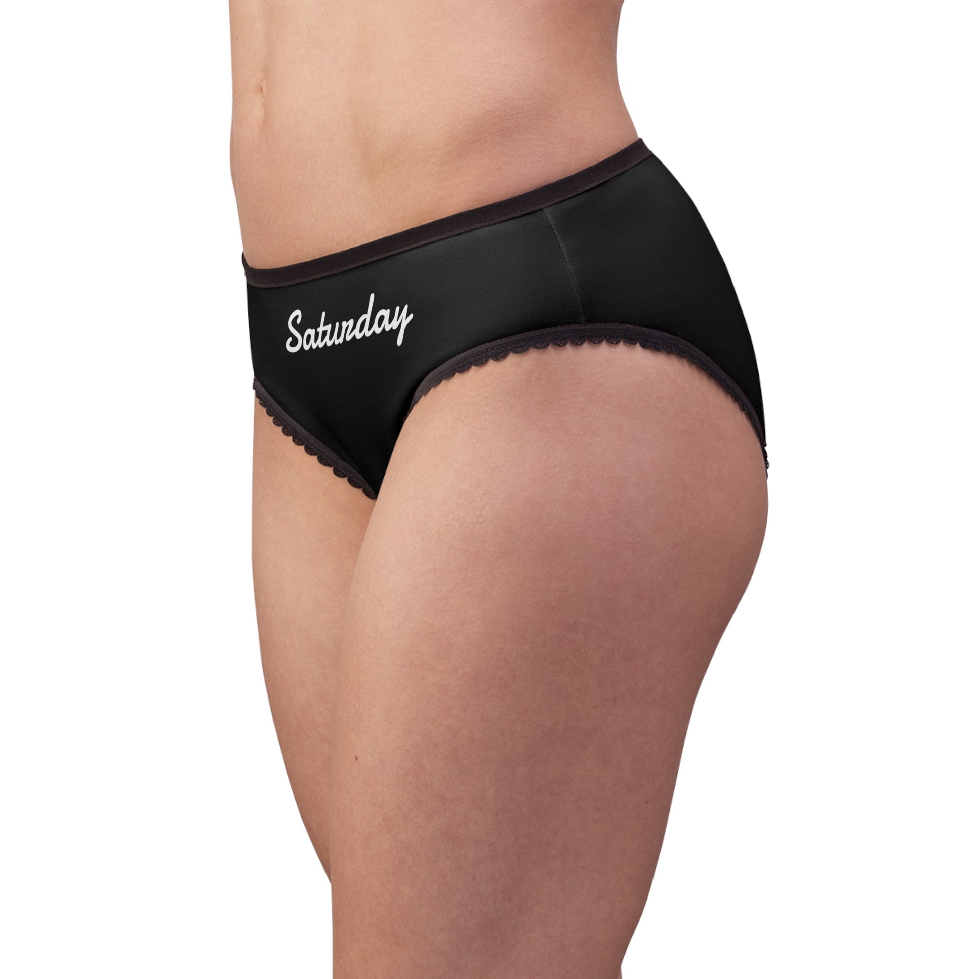 woman wearing saturday panty side view black trim