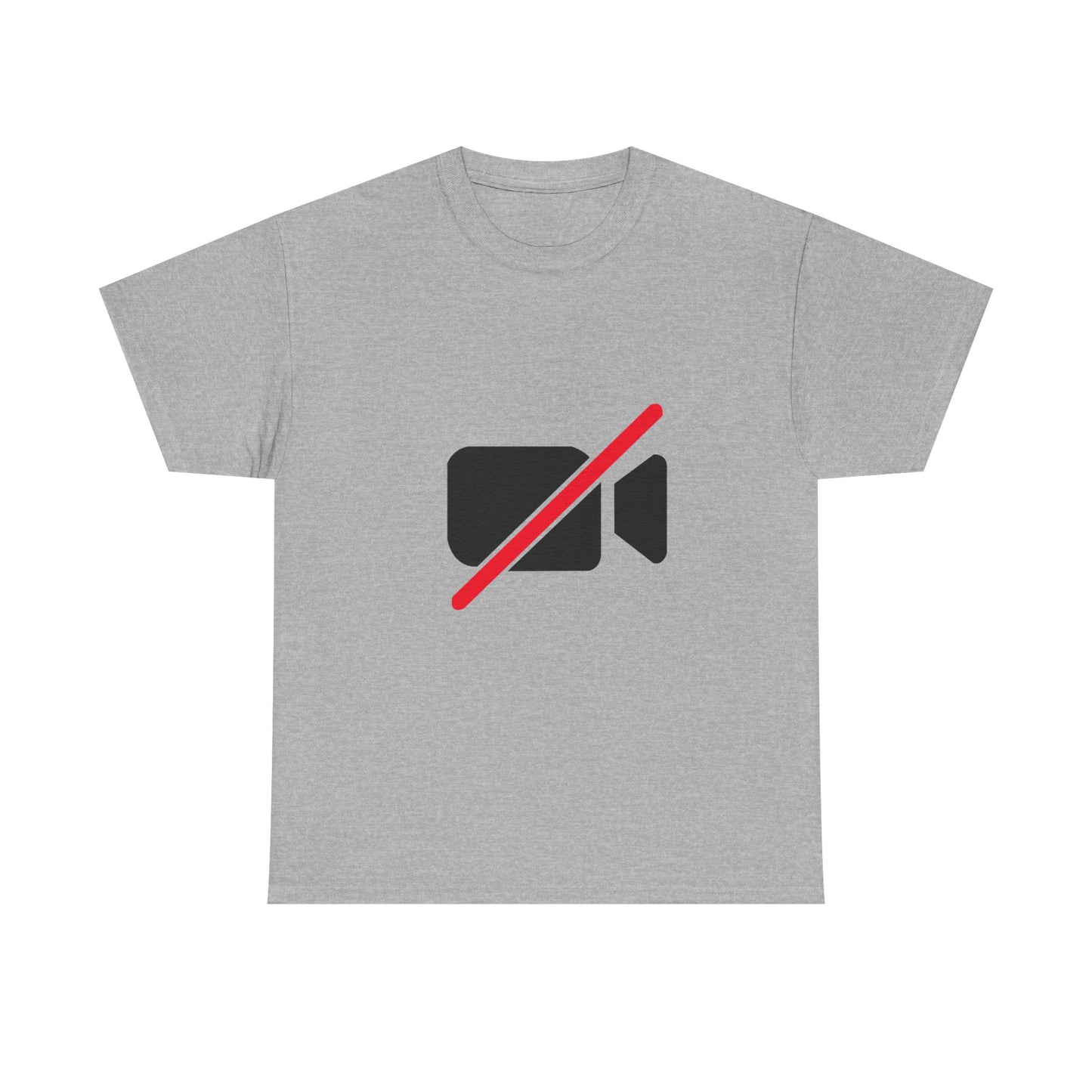 Camera Off unisex T-shirt funny work from home graphic tee with minimalist camera off symbol on grey shirt