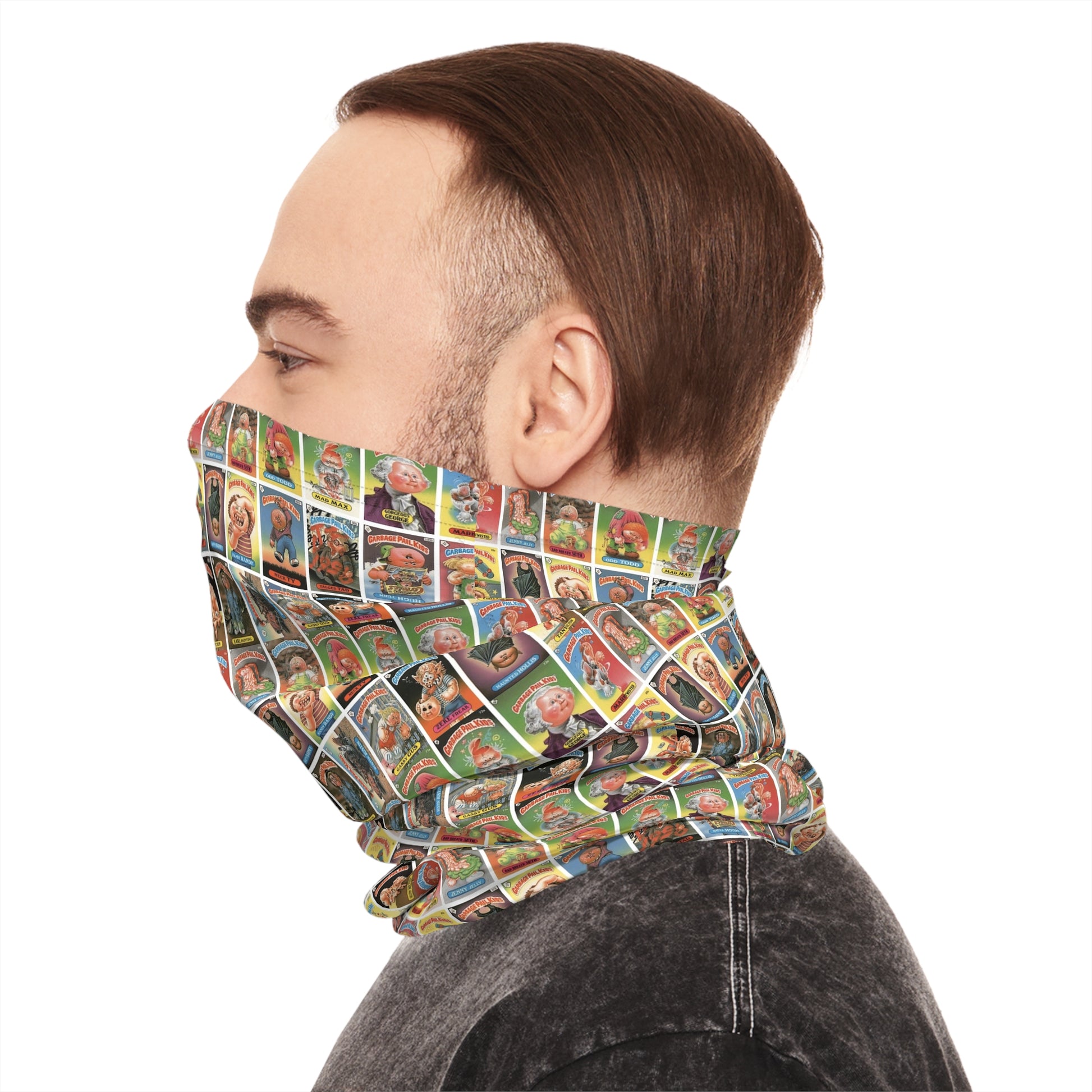 Side profile of man wearing multifunctional outdoor neck gaiter face covering