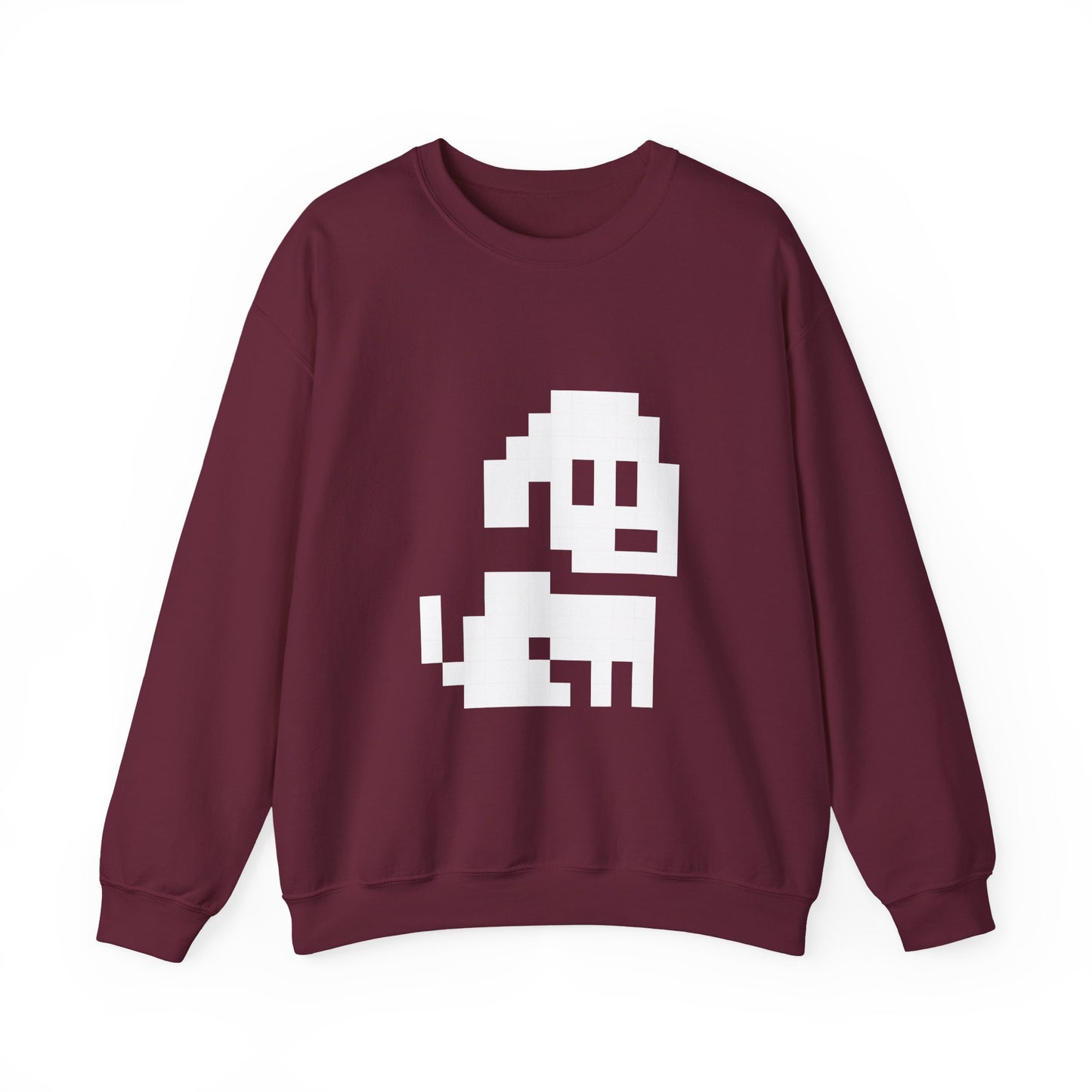 Pixel Dog Unisex Sweatshirt flat lay in maroon
