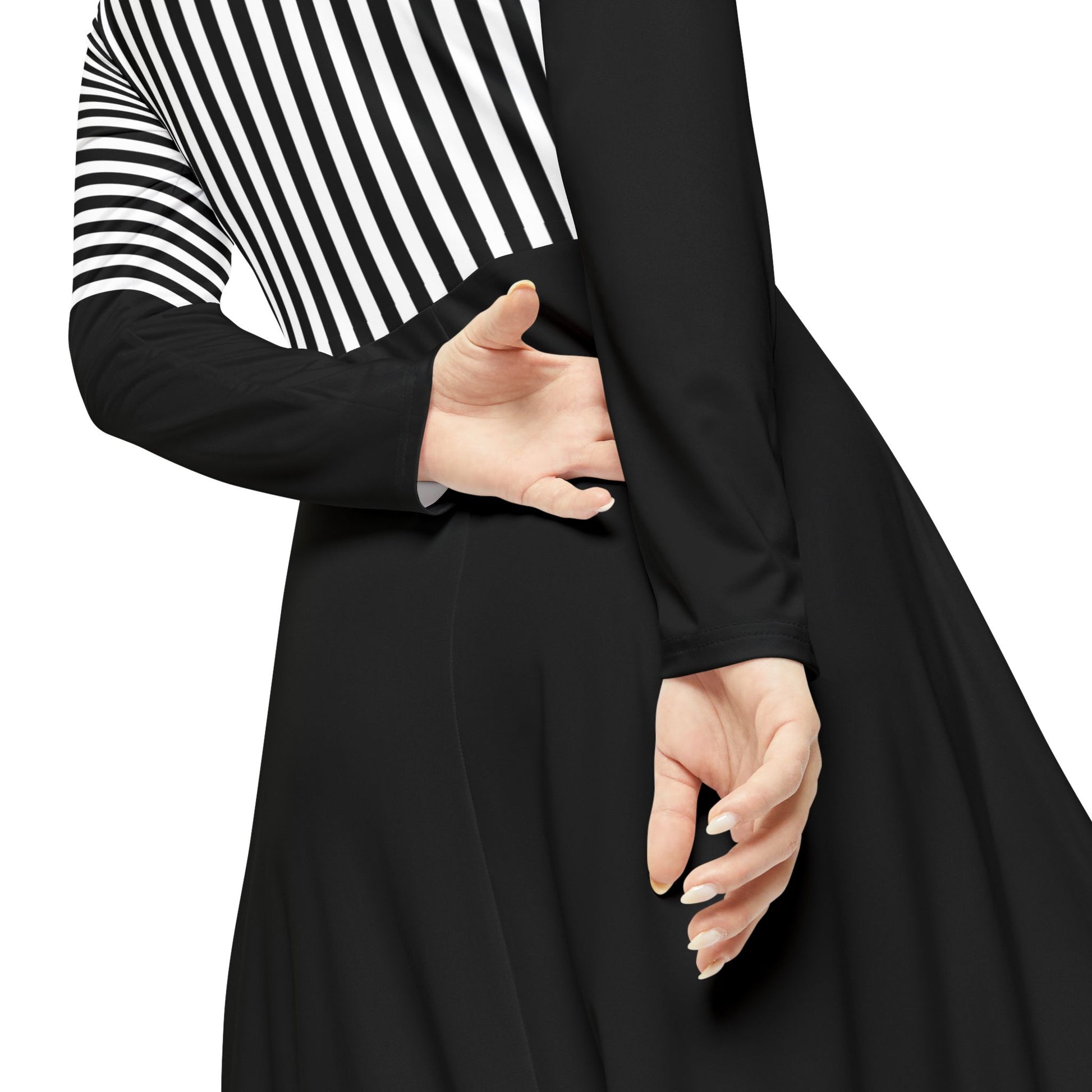 Back close-up of Nun Inspired Black and White Midi Dress