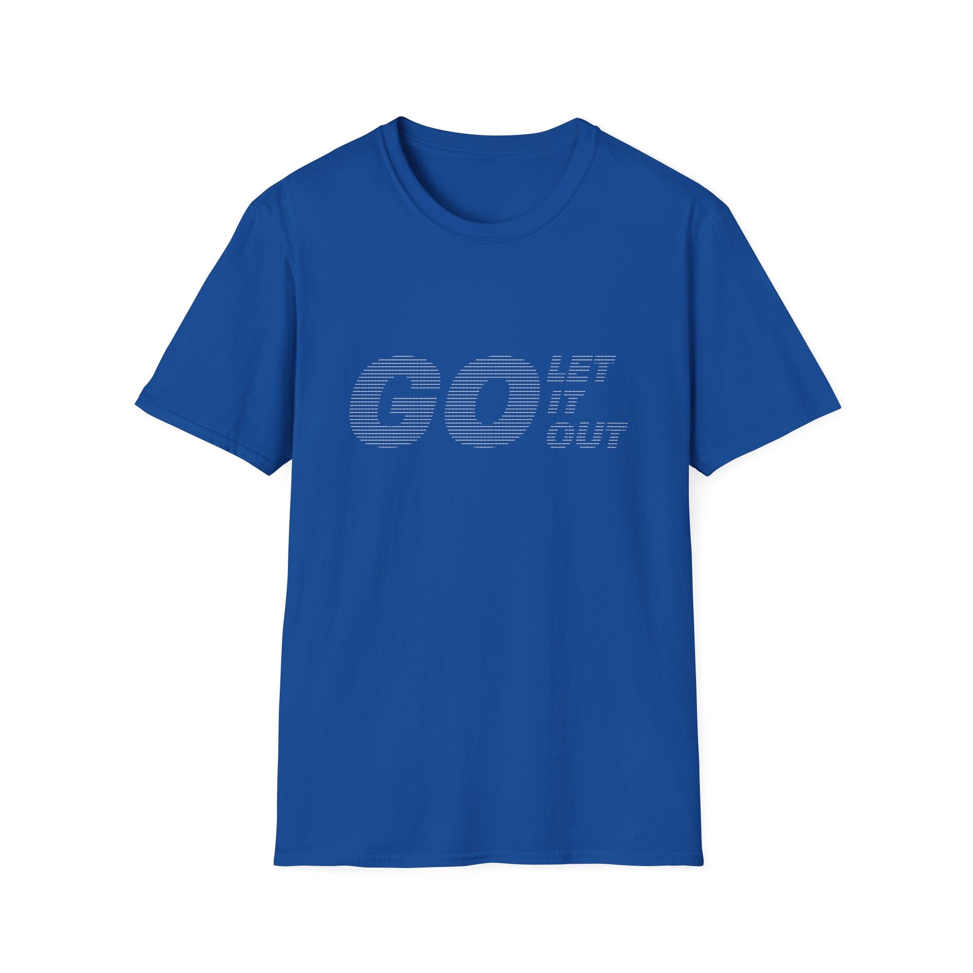 Blue Oasis Go Let It Out stencil t-shirt front view.