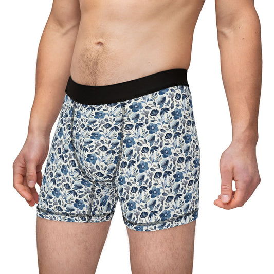 Side angle of Floral Men’s Boxers showing waistband and floral pattern fabric detail