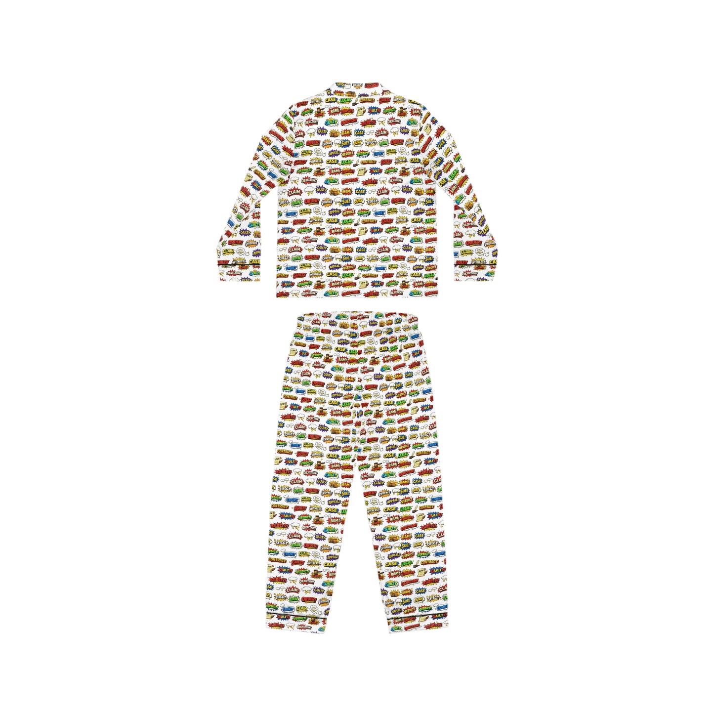 Funny lawyer pajama set for women comic style legal text pattern back view