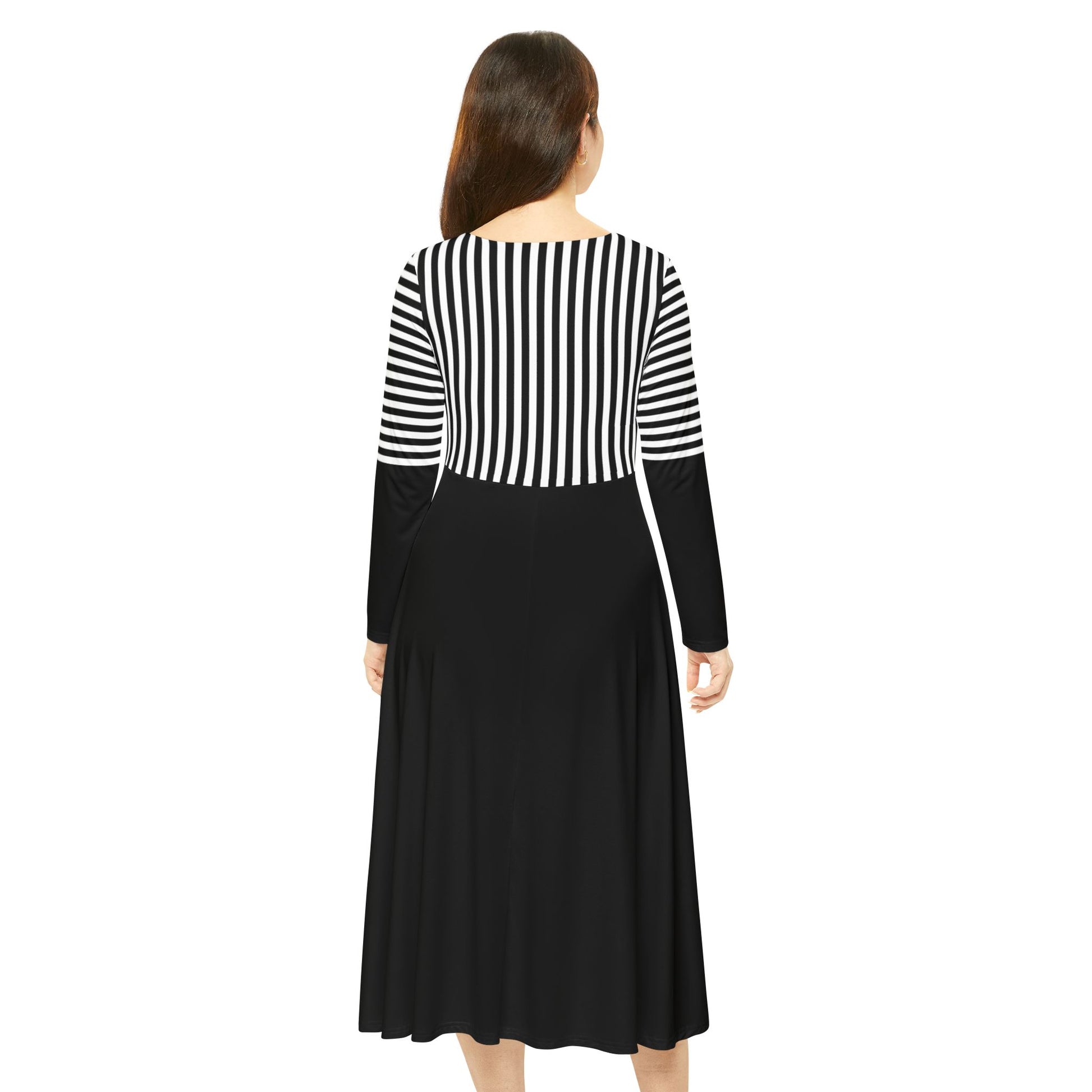 Back close-up of Nun Inspired Black and White Midi Dress