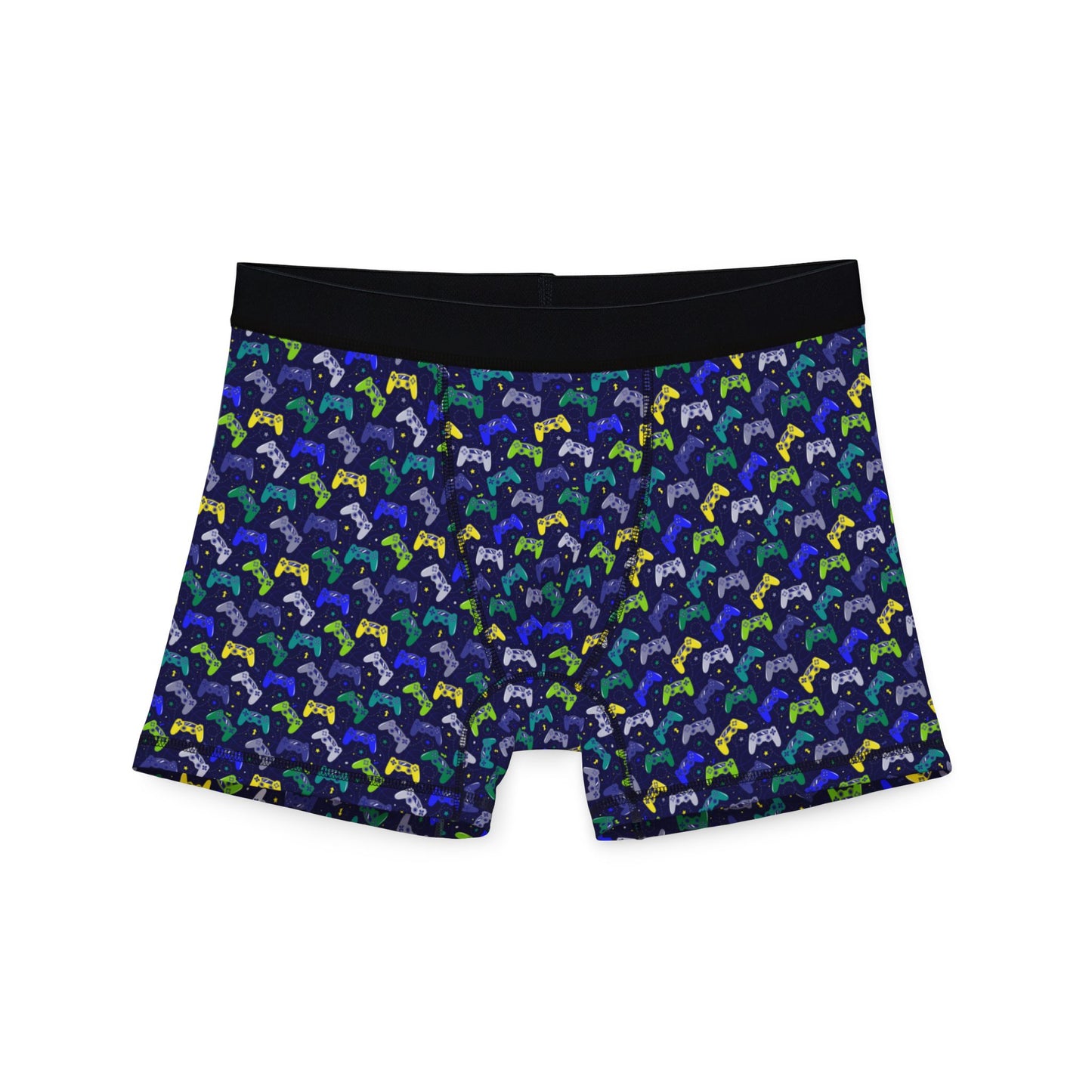 Flat lay front view of Gamer Men’s Boxers with black waistband and gaming pattern.