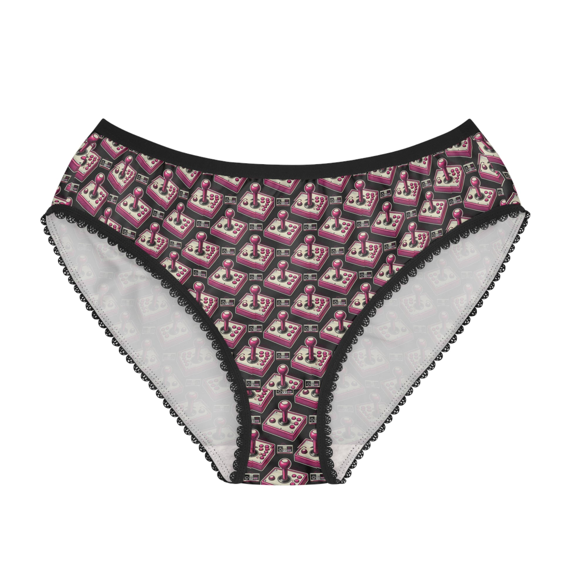 retro joystick underwear women arcade pattern briefs front view
