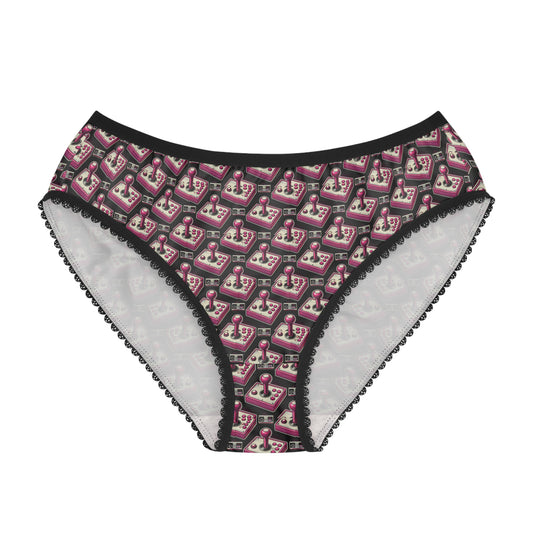 retro joystick underwear women arcade pattern briefs front view
