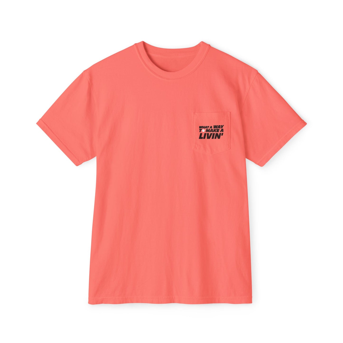 Neon Red Orange 9 to 5 pocket t-shirt flat lay front view