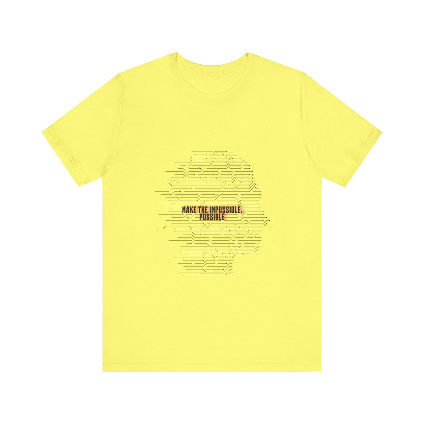 Yellow Make It Possible T-Shirt flat lay showing motivational graphic.