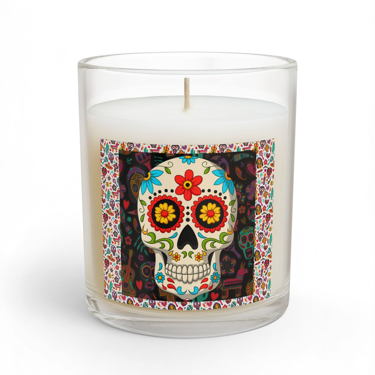 Day of the Dead Skull Candle – Sage Lavender Scented Glass Jar