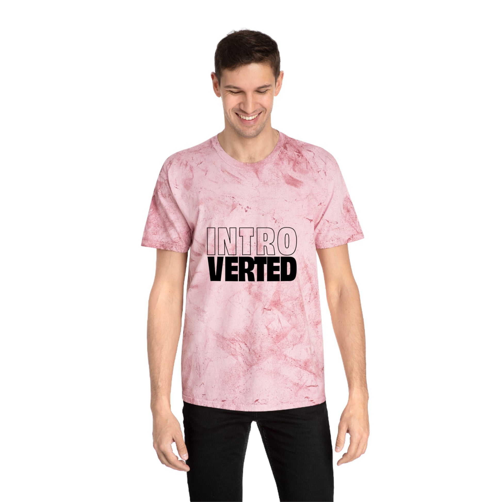 Man wearing pink tie-dye Introverted Color Blast T-Shirt